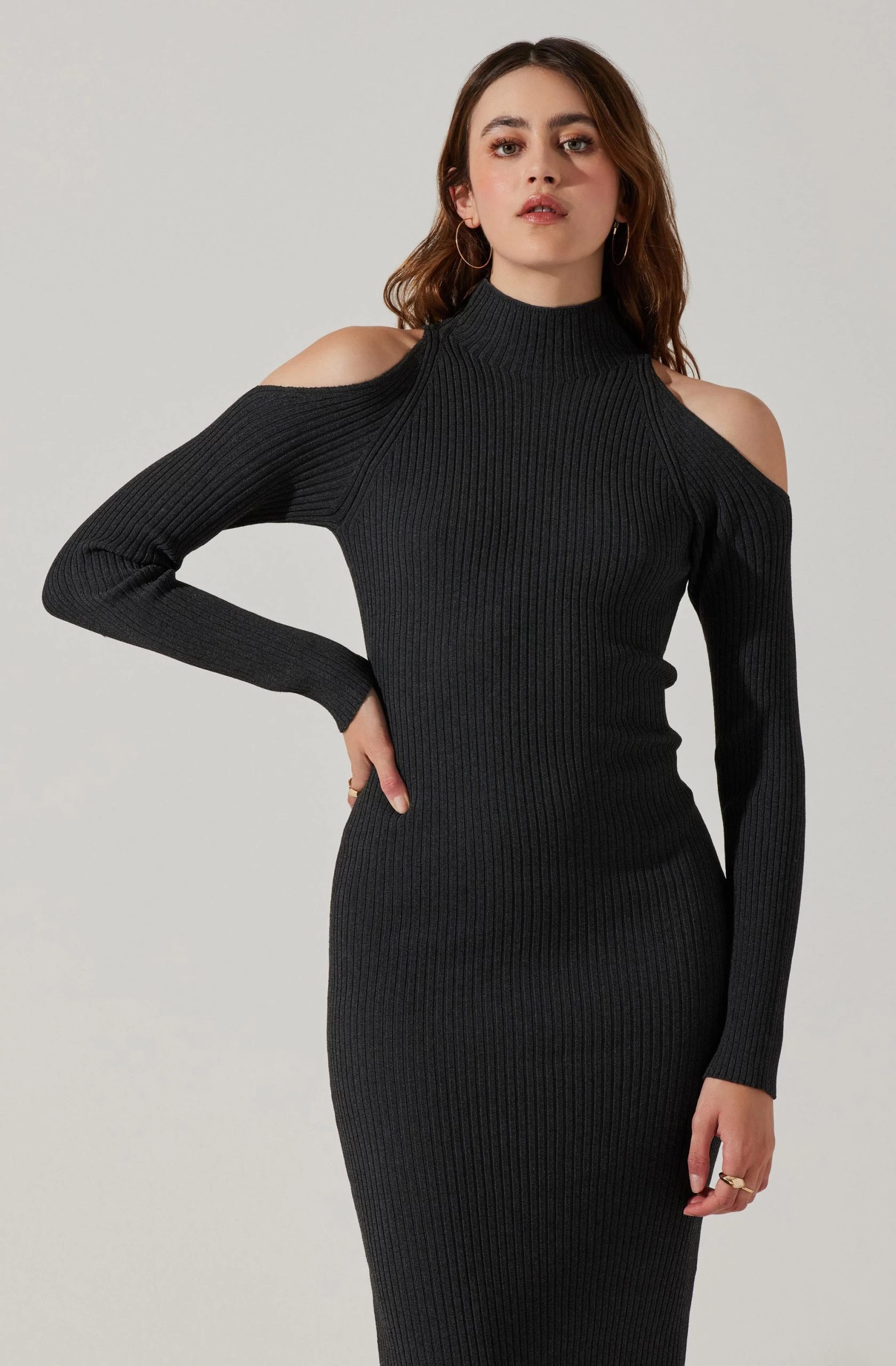 Cold Shoulder Mock Neck Midi Sweater Dress - Image 4