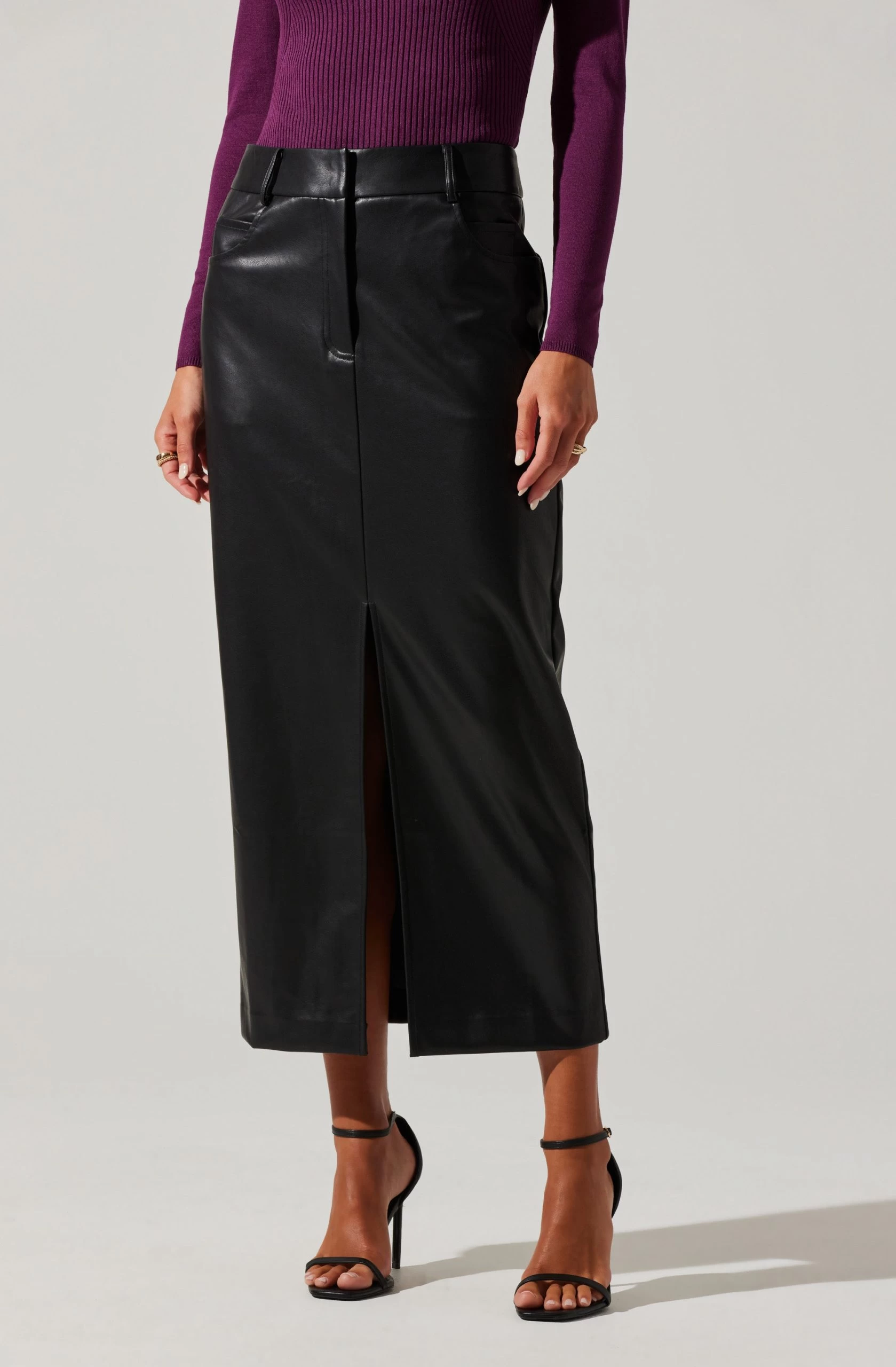 Low Rise Faux Leather Midi Skirt - Image 2