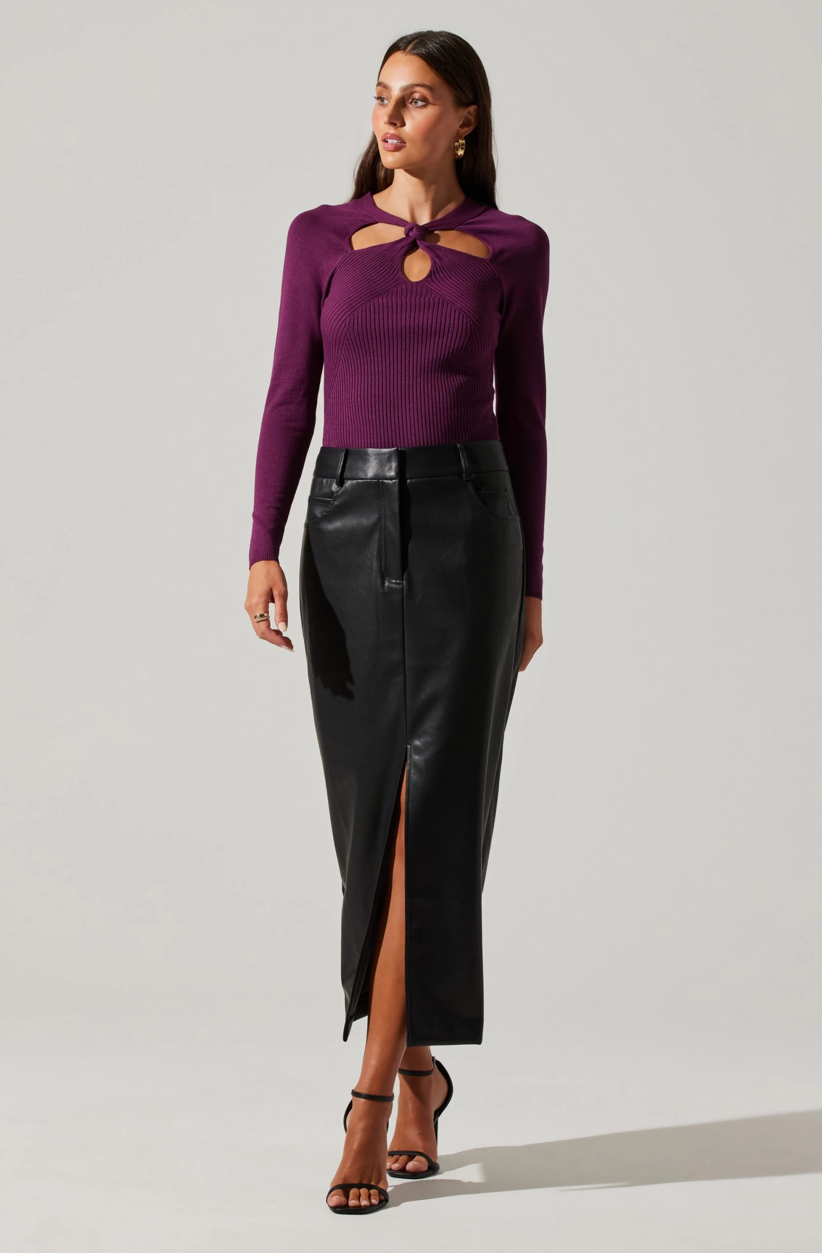 Low Rise Faux Leather Midi Skirt - Image 3