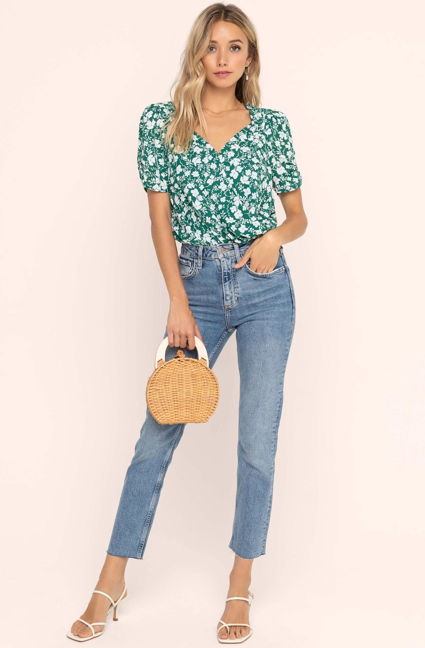 Wrap Front Short Sleeve Floral Bodysuit - Image 2