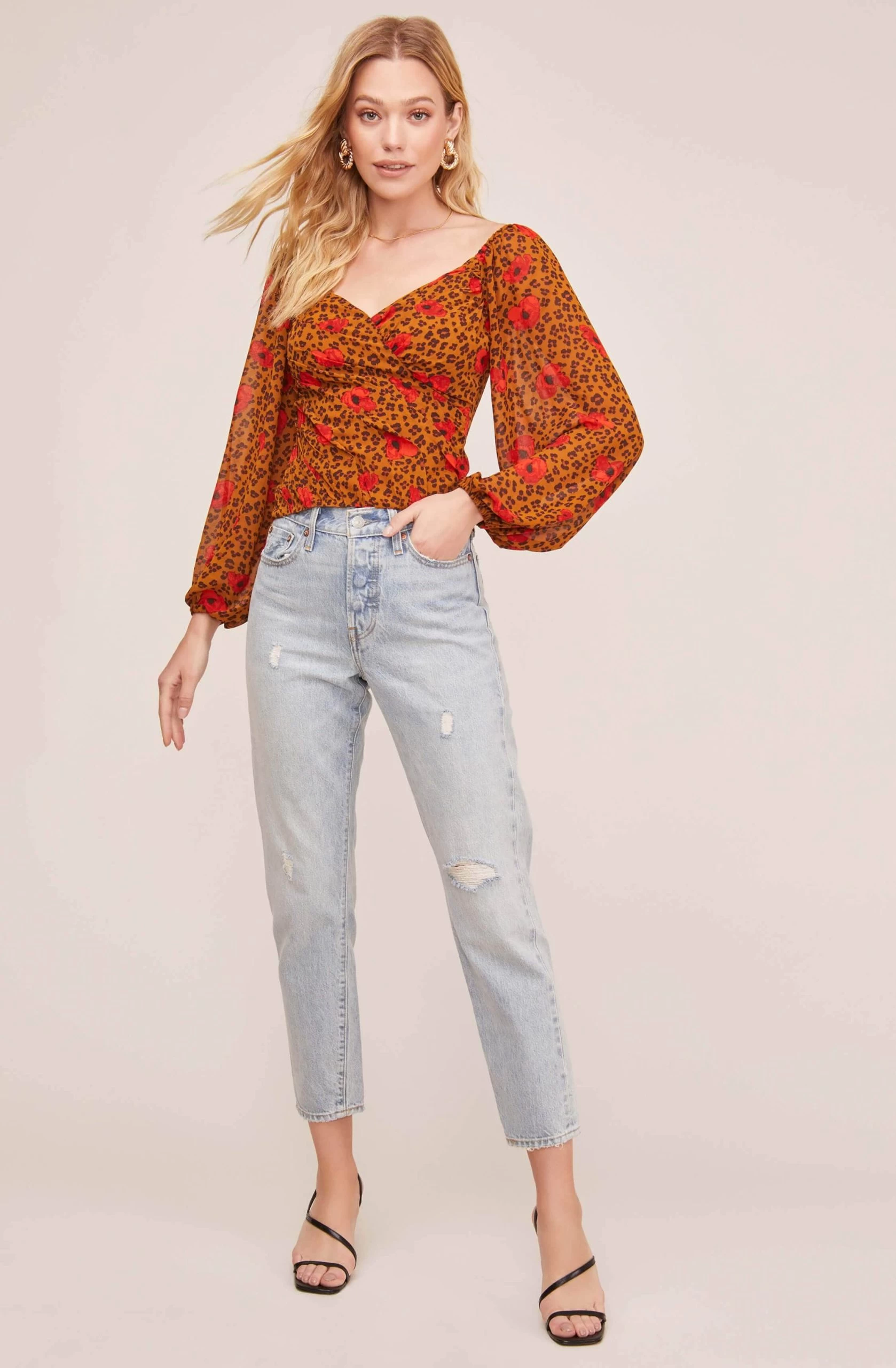 Shirred Long Sleeve Leopard Smocked Top - Image 3