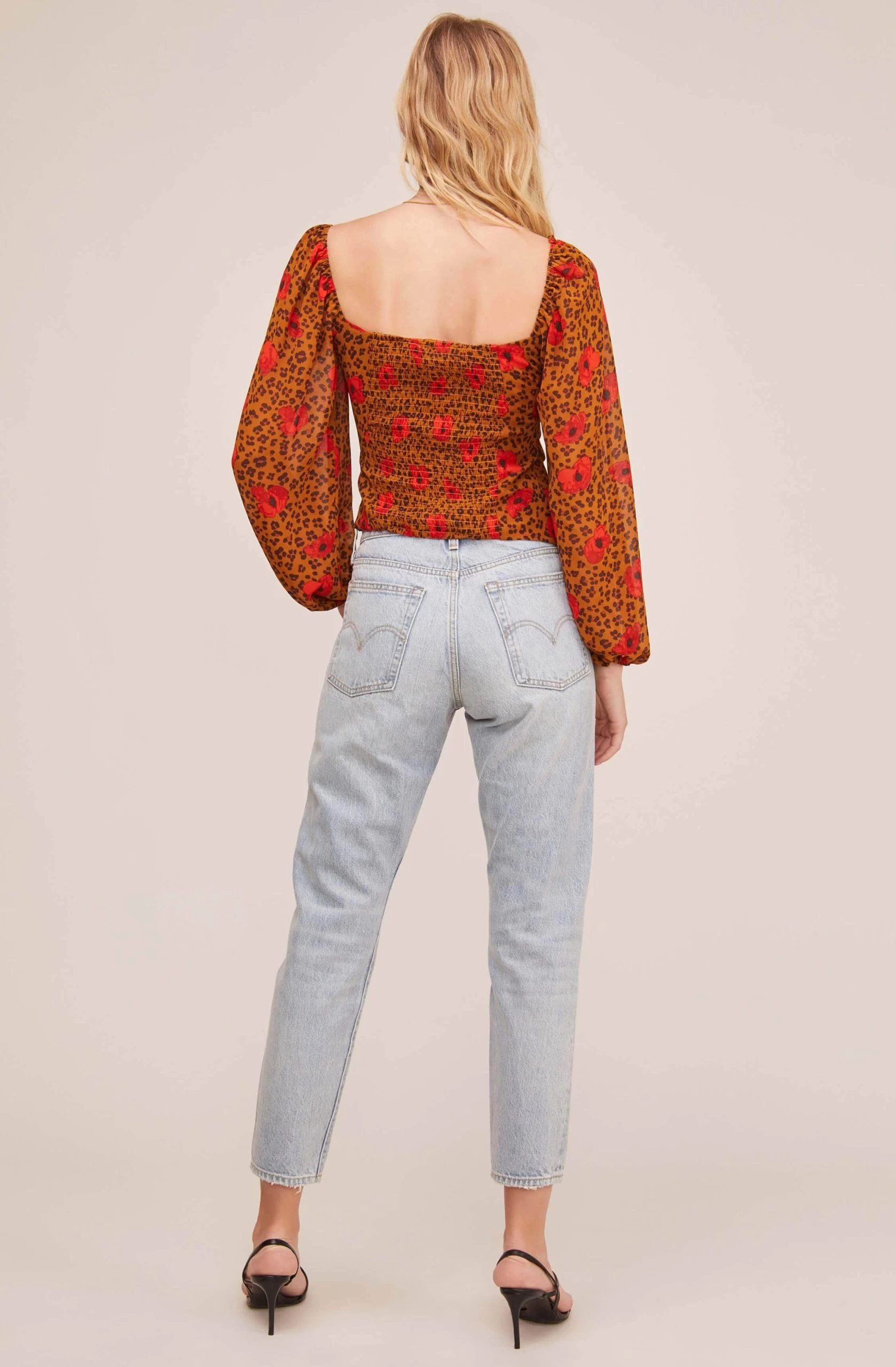 Shirred Long Sleeve Leopard Smocked Top - Image 2