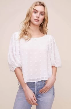 Tie Back Blouson Sleeve Dot Top