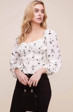 Shirred Long Sleeved Peplum Top