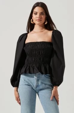 Long Bubble Sleeve Smocked Top