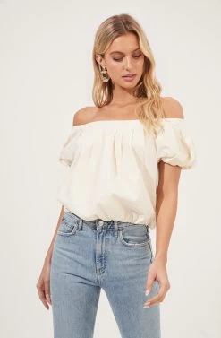 Poplin Off The Shoulder Short Sleeve Top