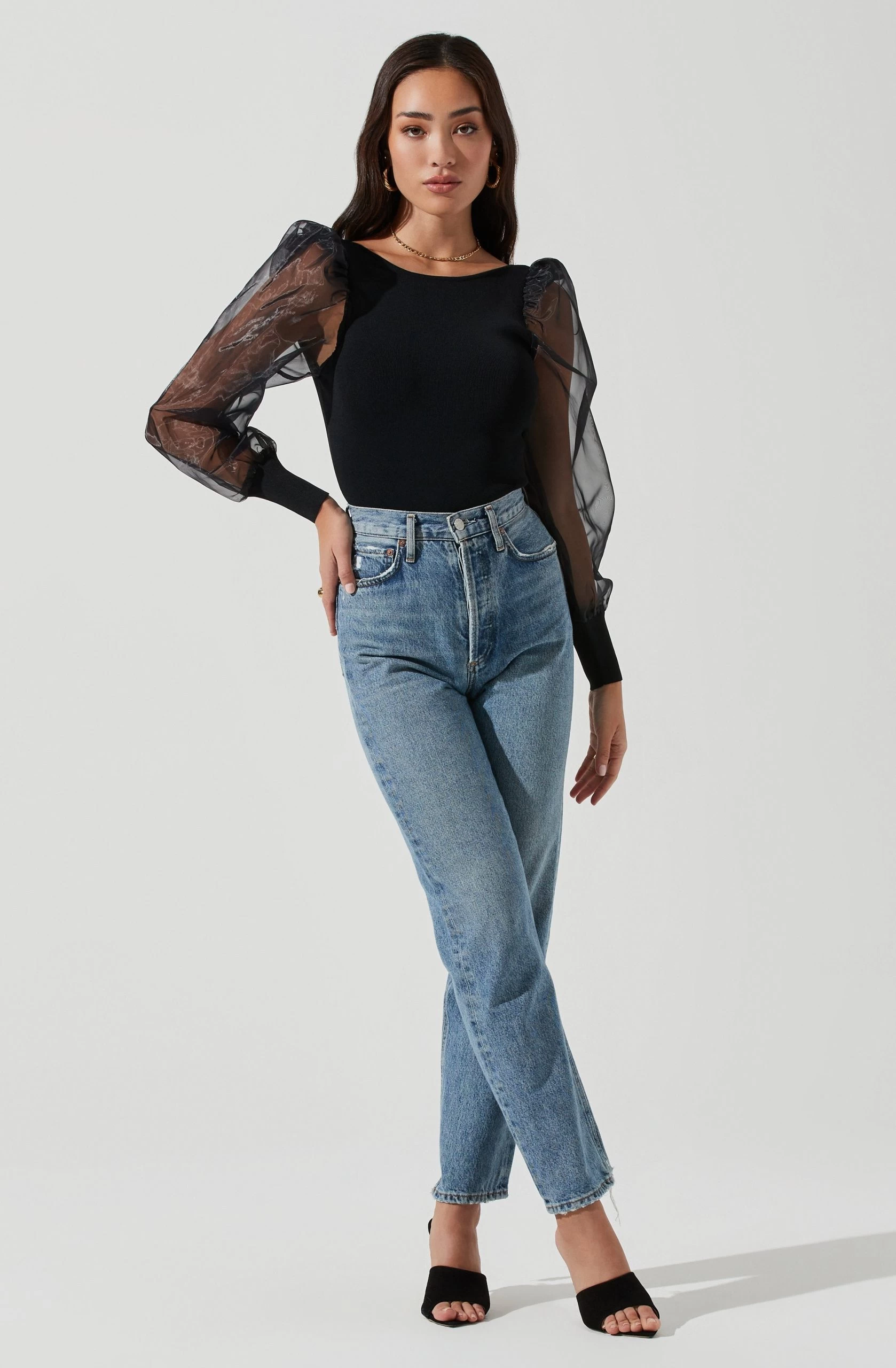 Organza Sleeve Knit Bodysuit - Image 2