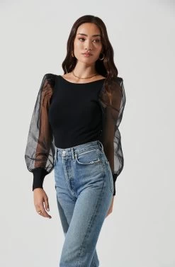 Organza Sleeve Knit Bodysuit