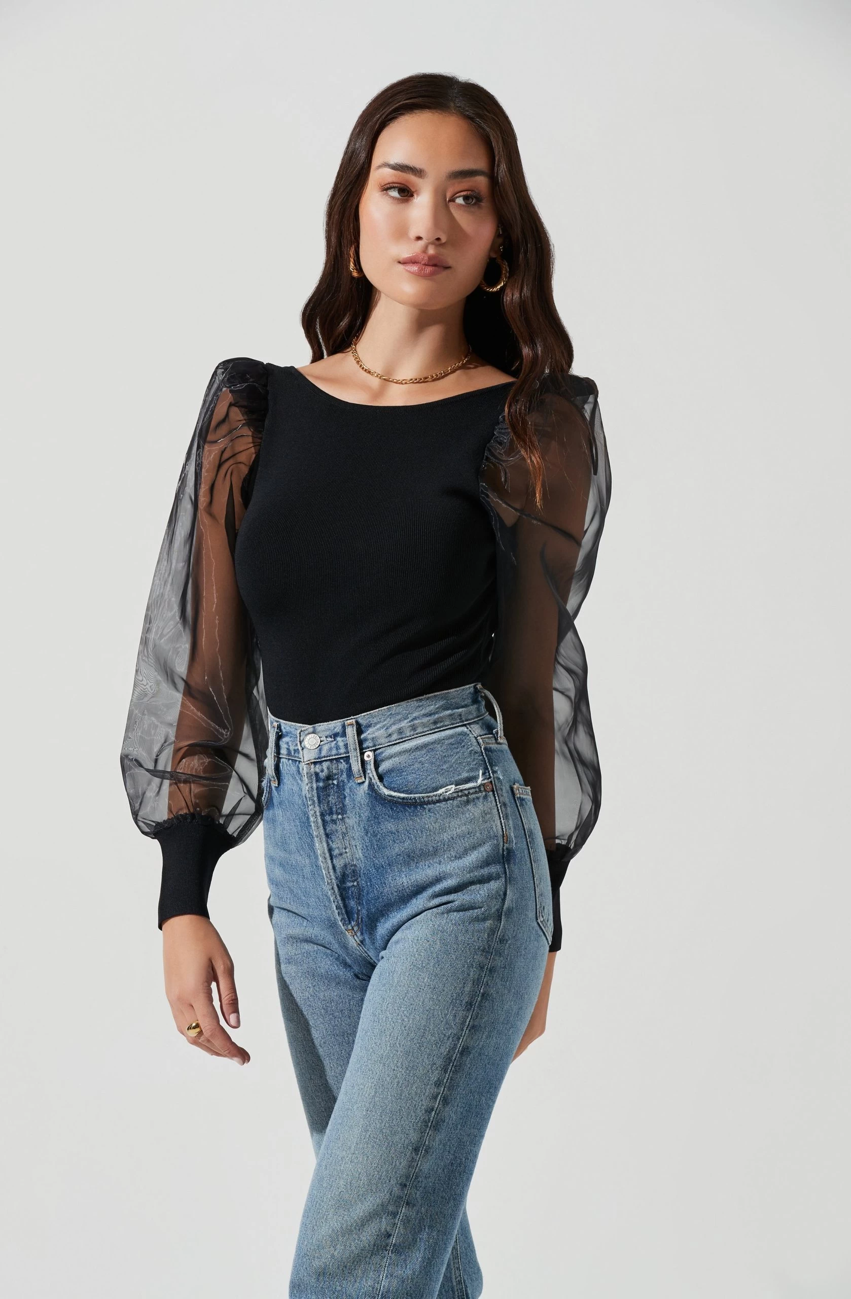 Organza Sleeve Knit Bodysuit