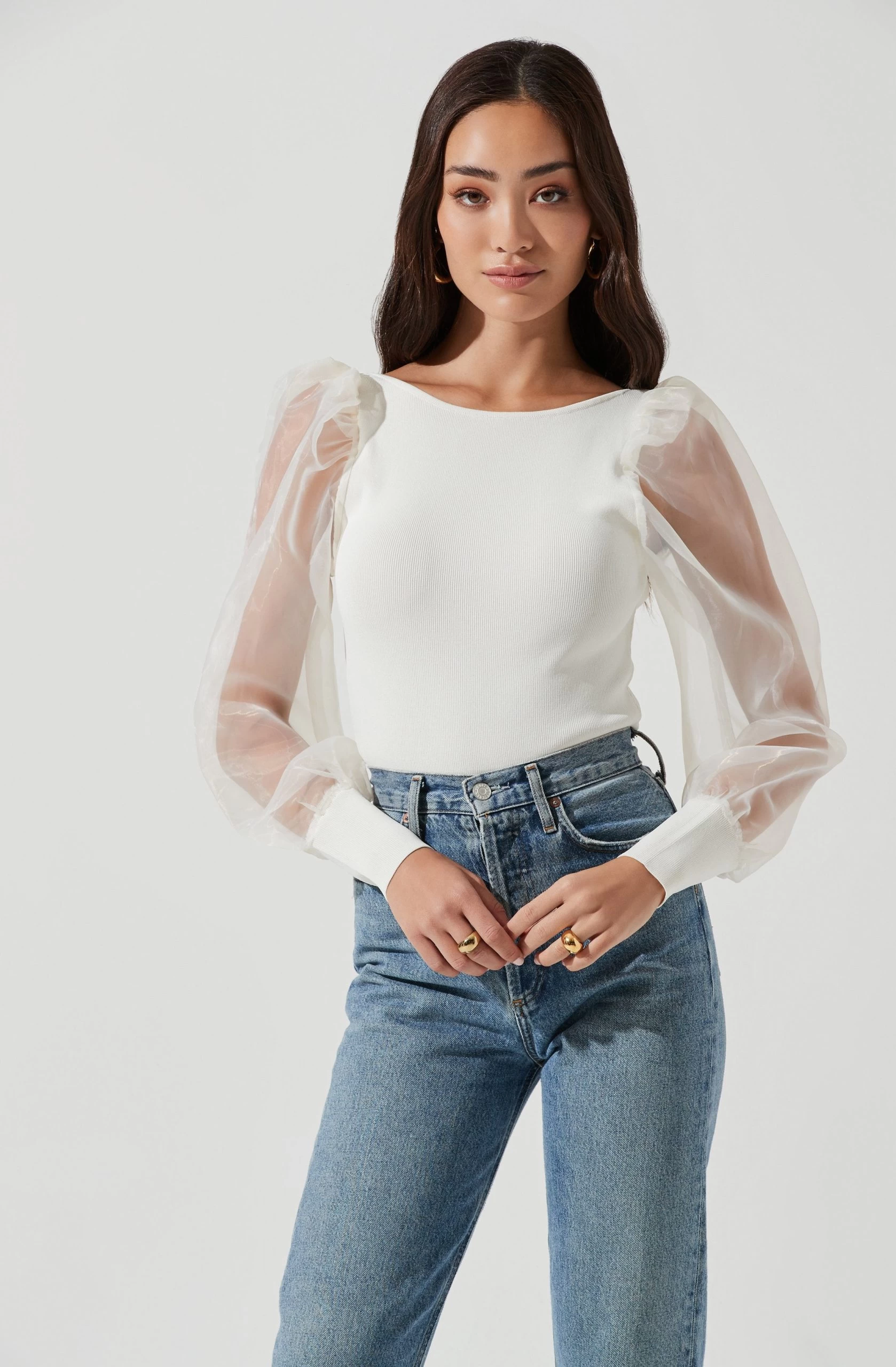 Organza Sleeve Knit Bodysuit - Image 7