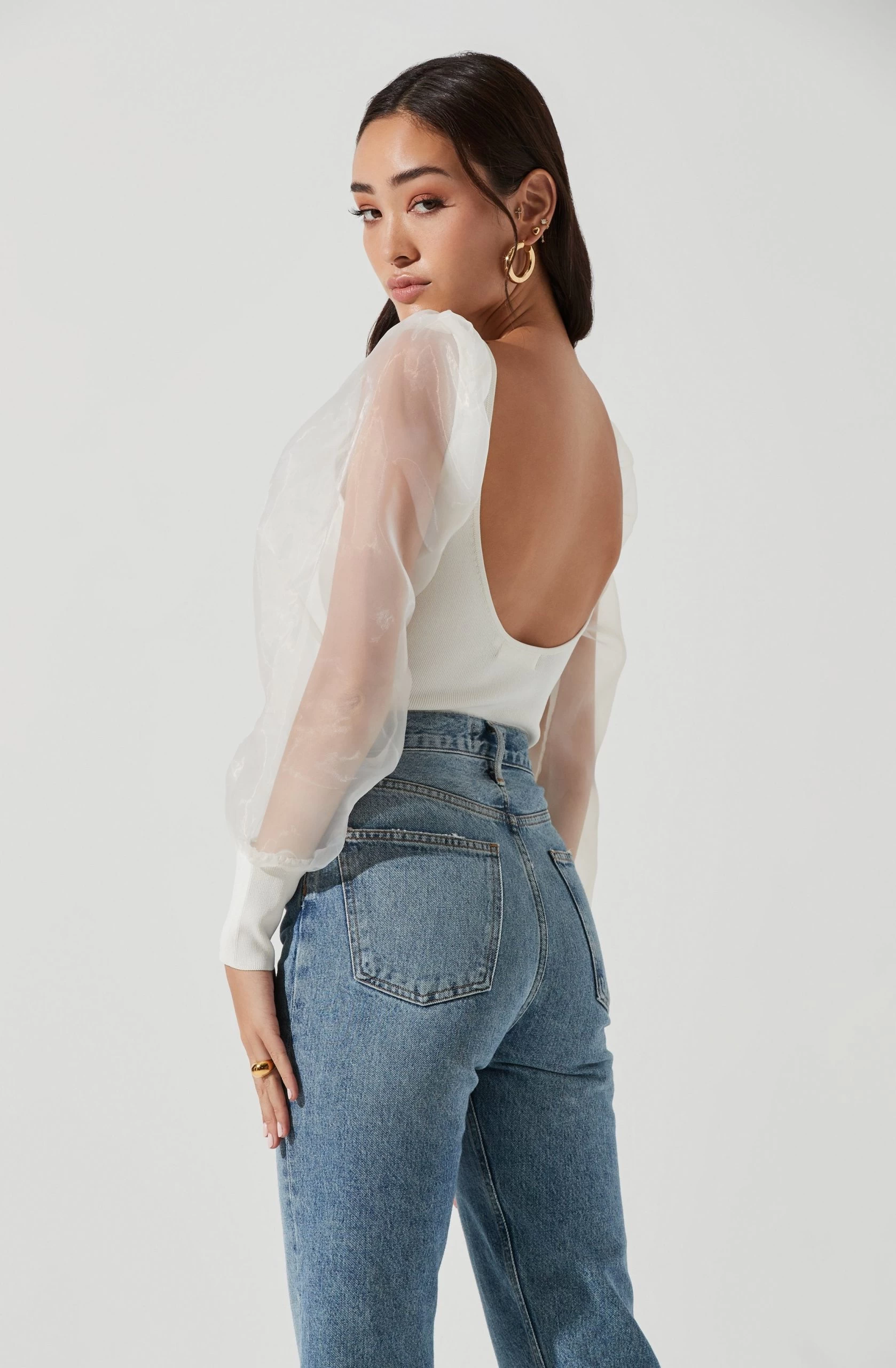 Organza Sleeve Knit Bodysuit - Image 12