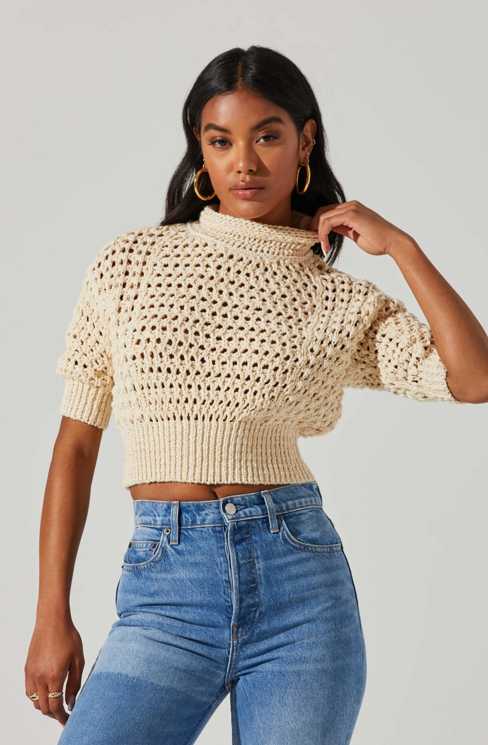 Crochet Boxy Cowl Neck Sweater - Image 3