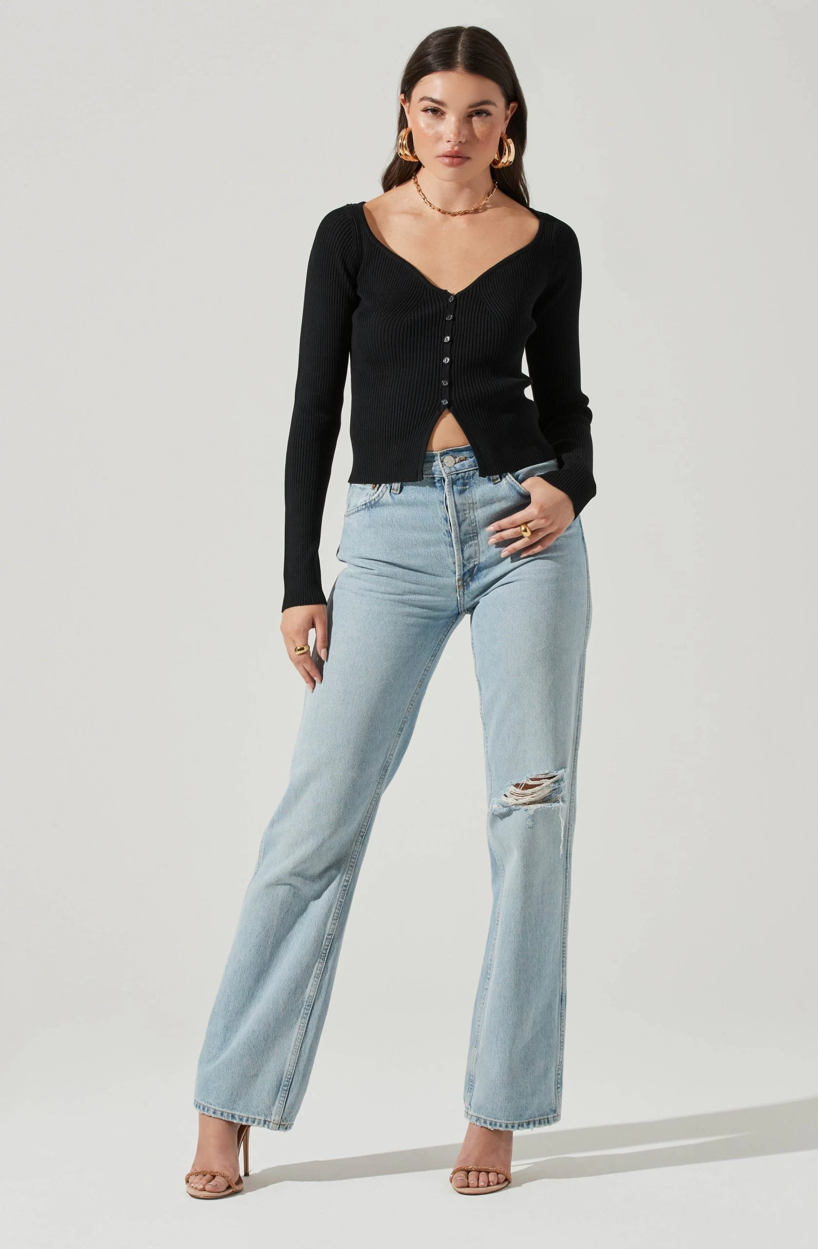 Long Sleeve V Neck Cardigan - Image 2