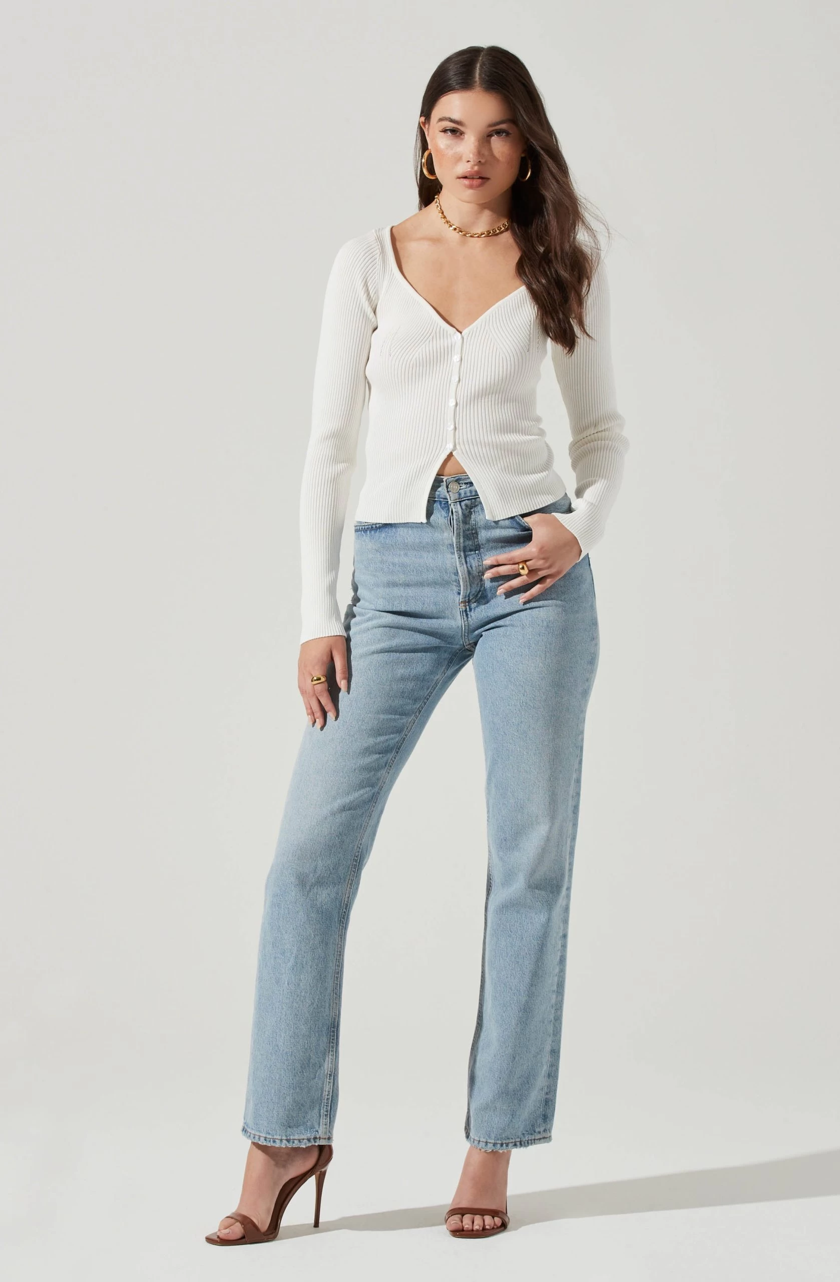 Long Sleeve V Neck Cardigan - Image 12