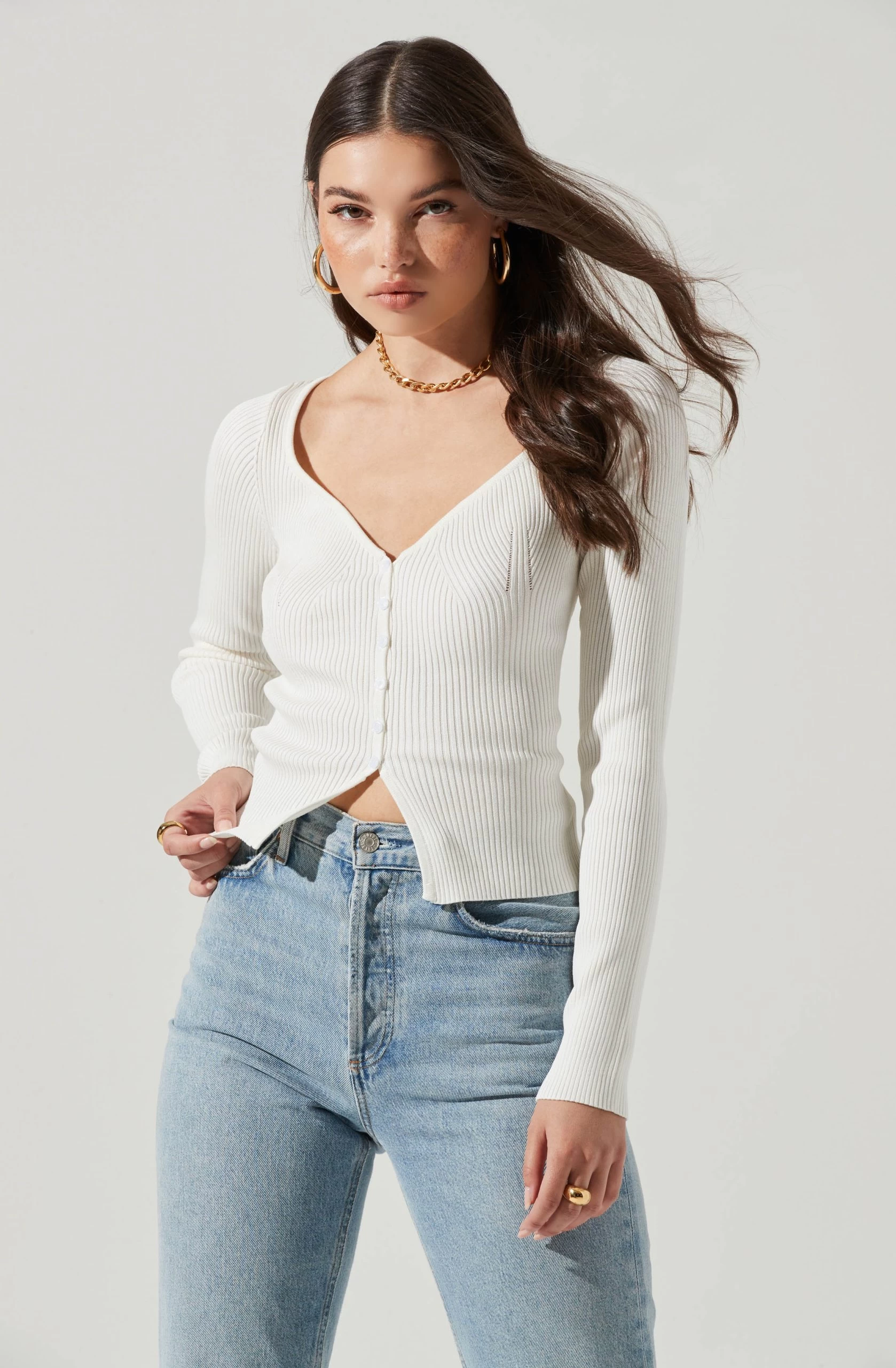 Long Sleeve V Neck Cardigan - Image 8