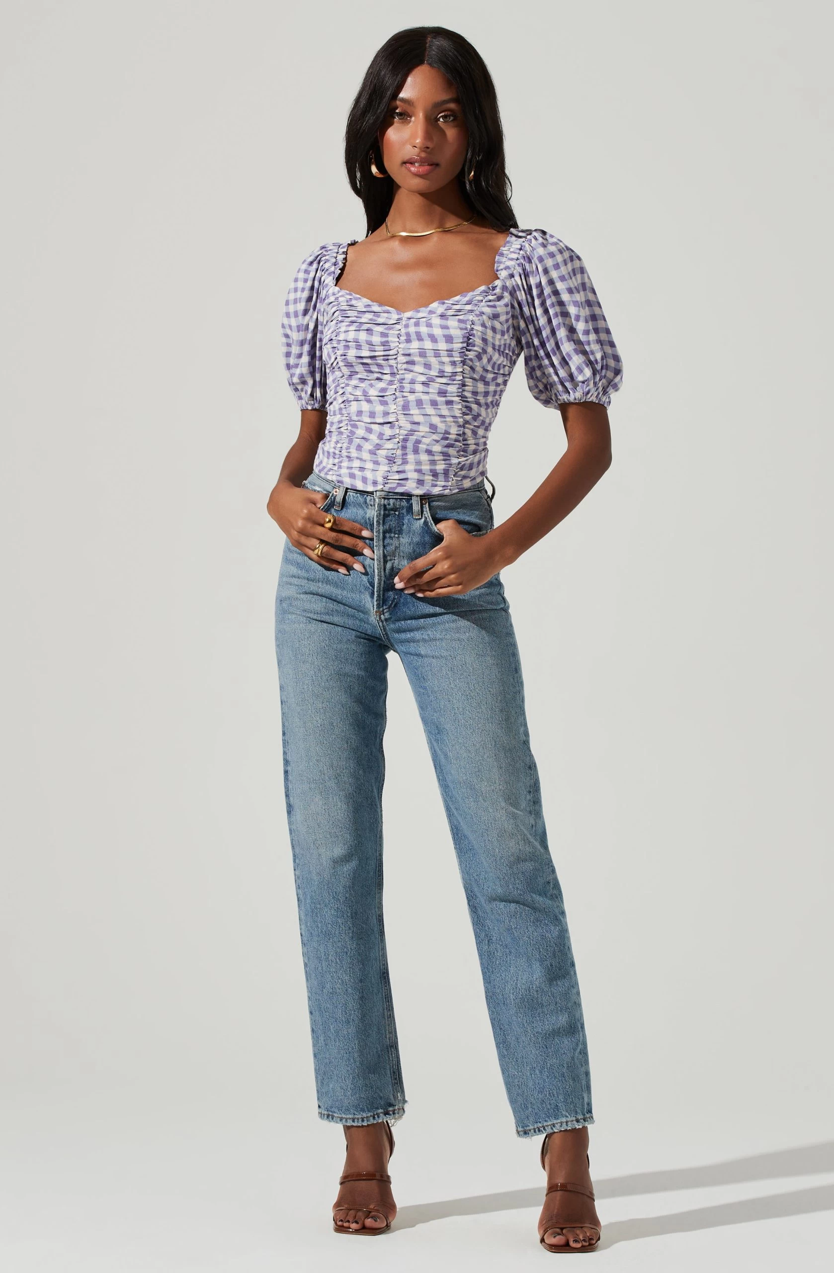 Ruched Short Puff Sleeve Top - Image 2