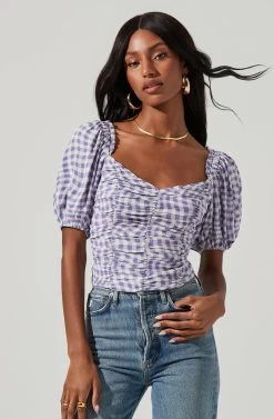 Ruched Short Puff Sleeve Top