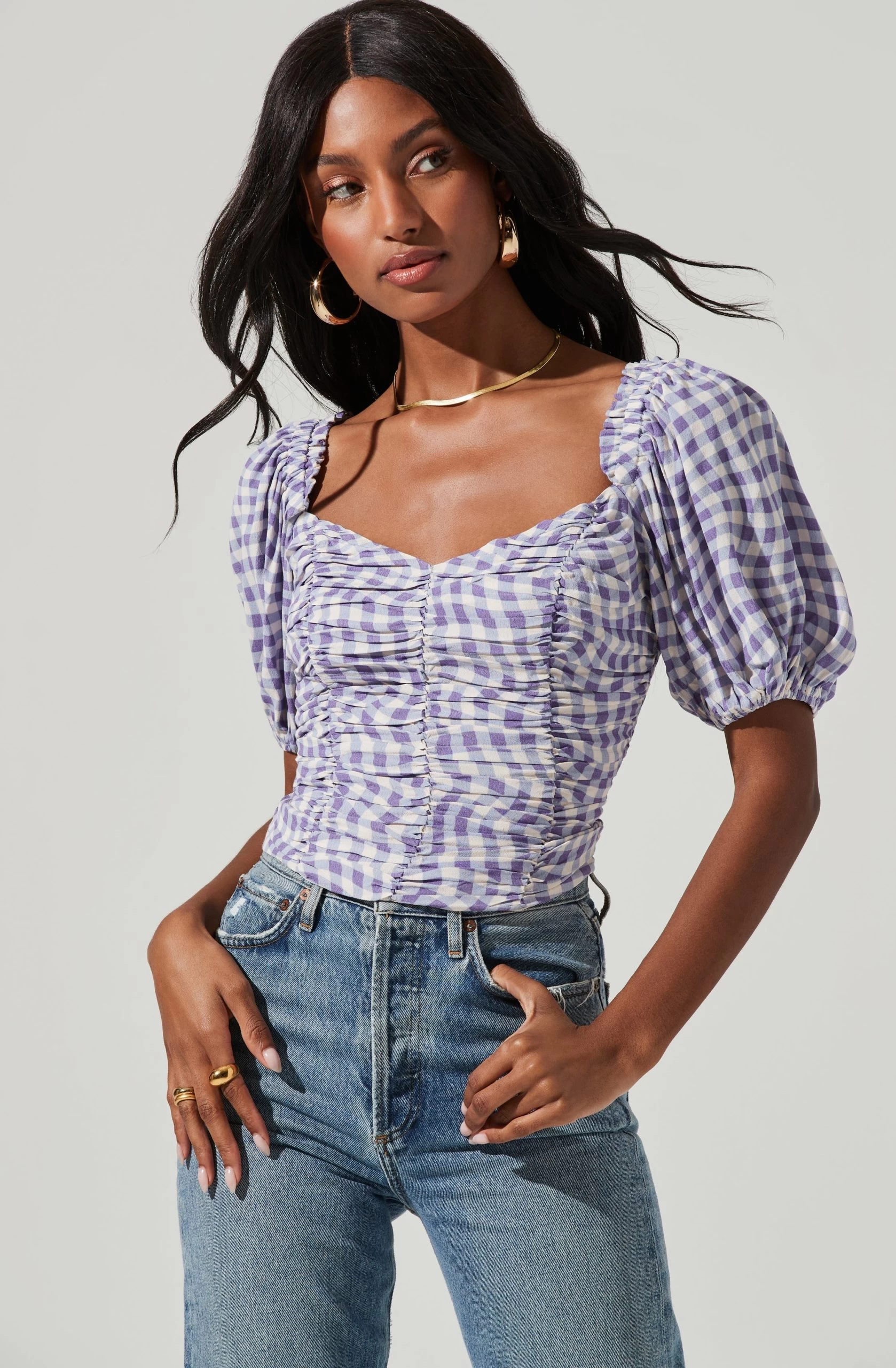 Ruched Short Puff Sleeve Top - Image 3