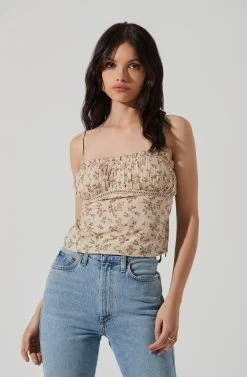 Pleated Floral Linen Cami