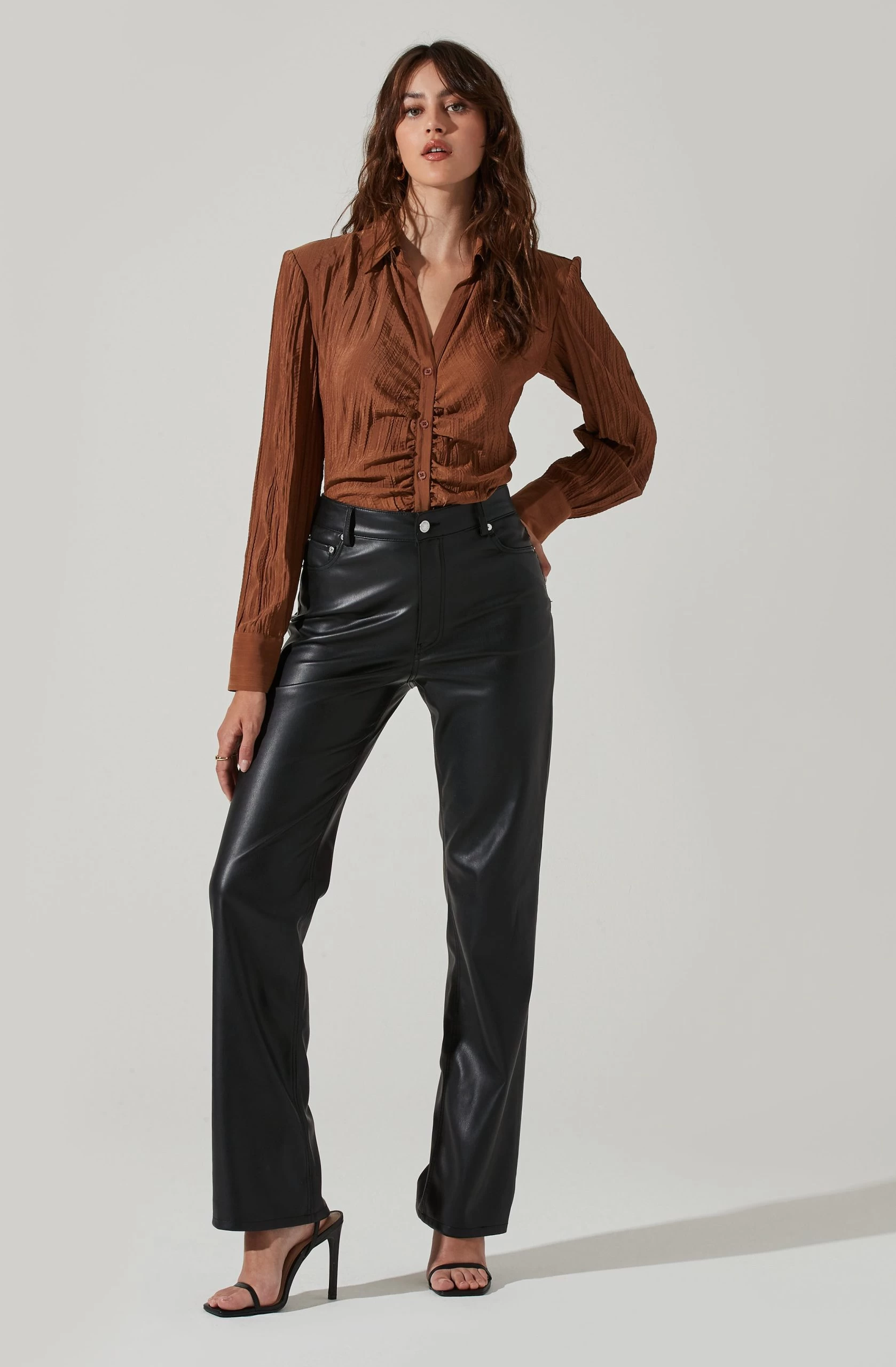 Textured Ruched Button Up - Image 7