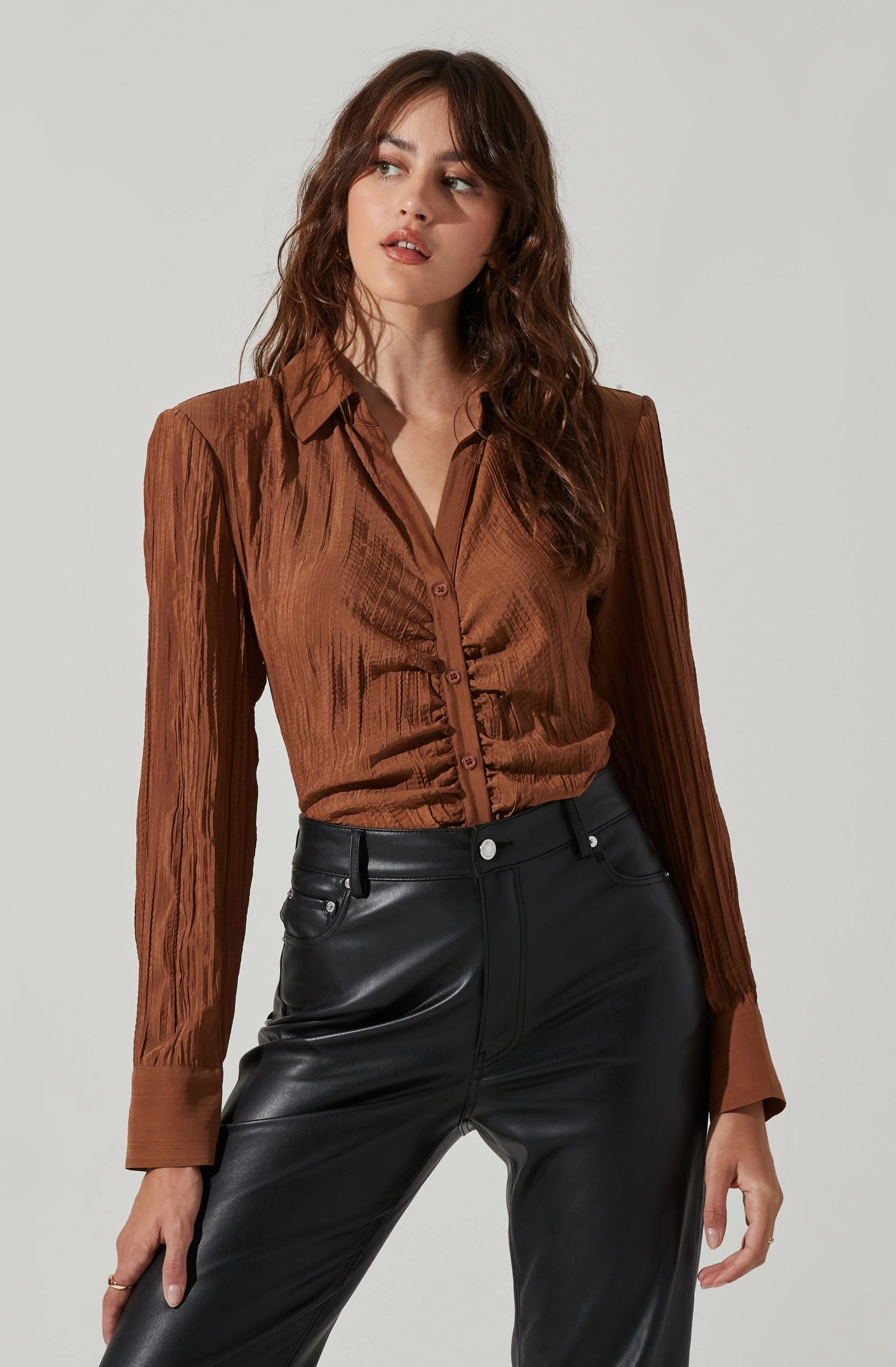 Textured Ruched Button Up - Image 6