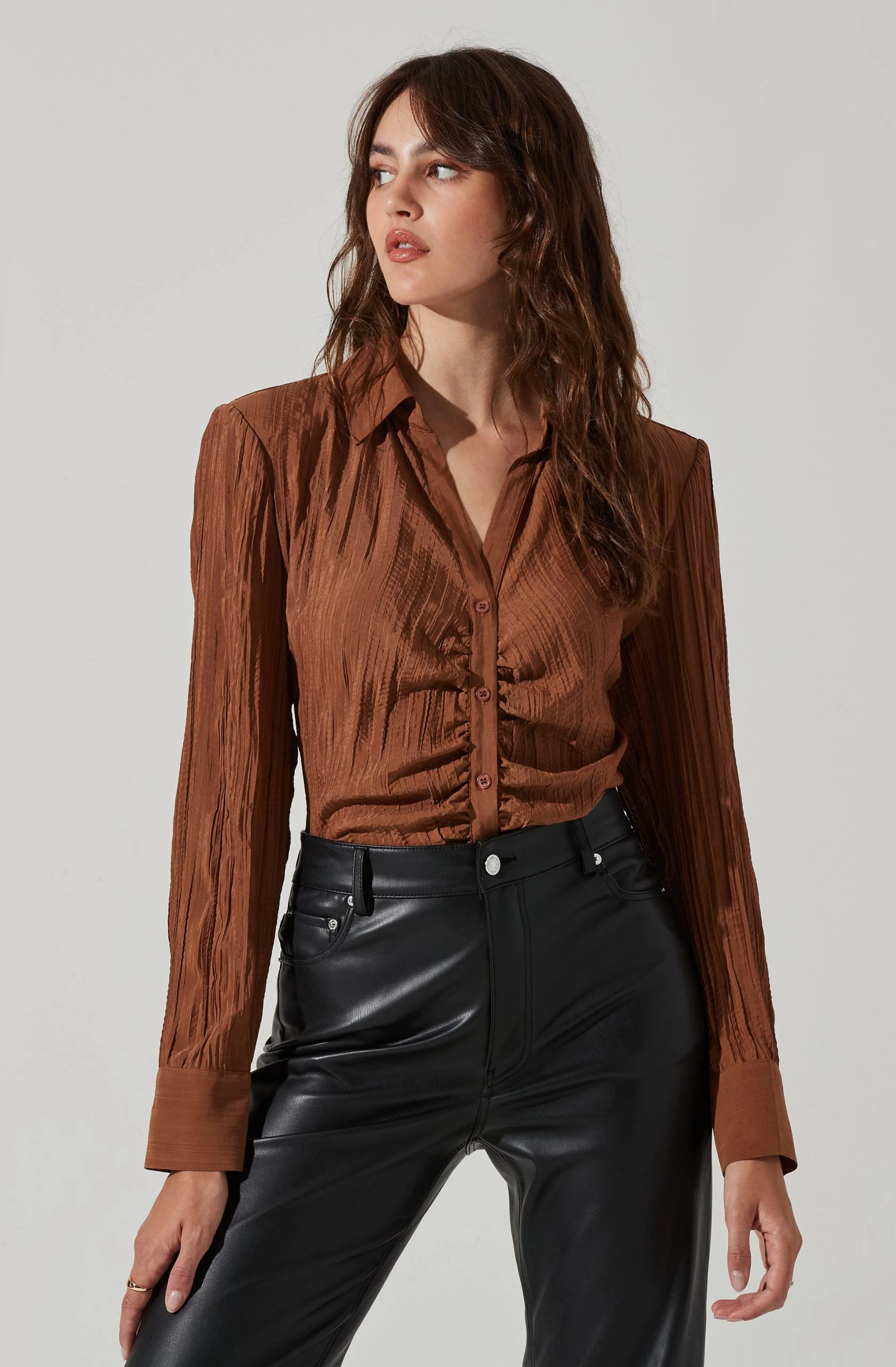 Textured Ruched Button Up - Image 8