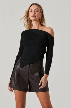 Off Shoulder Ribbed Knit Sweater