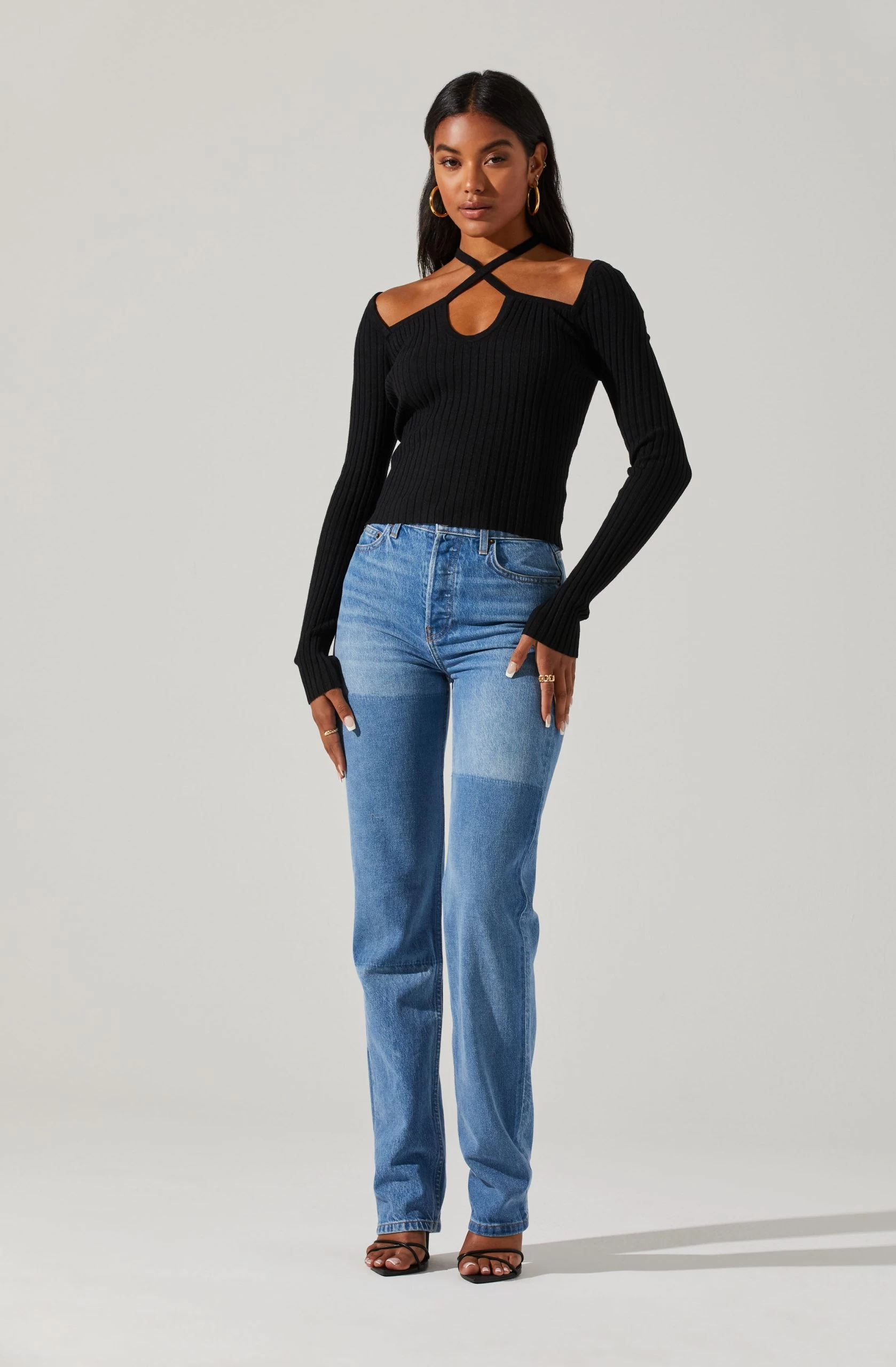 Criss Cross Long Sleeve Ribbed Sweater - Image 2