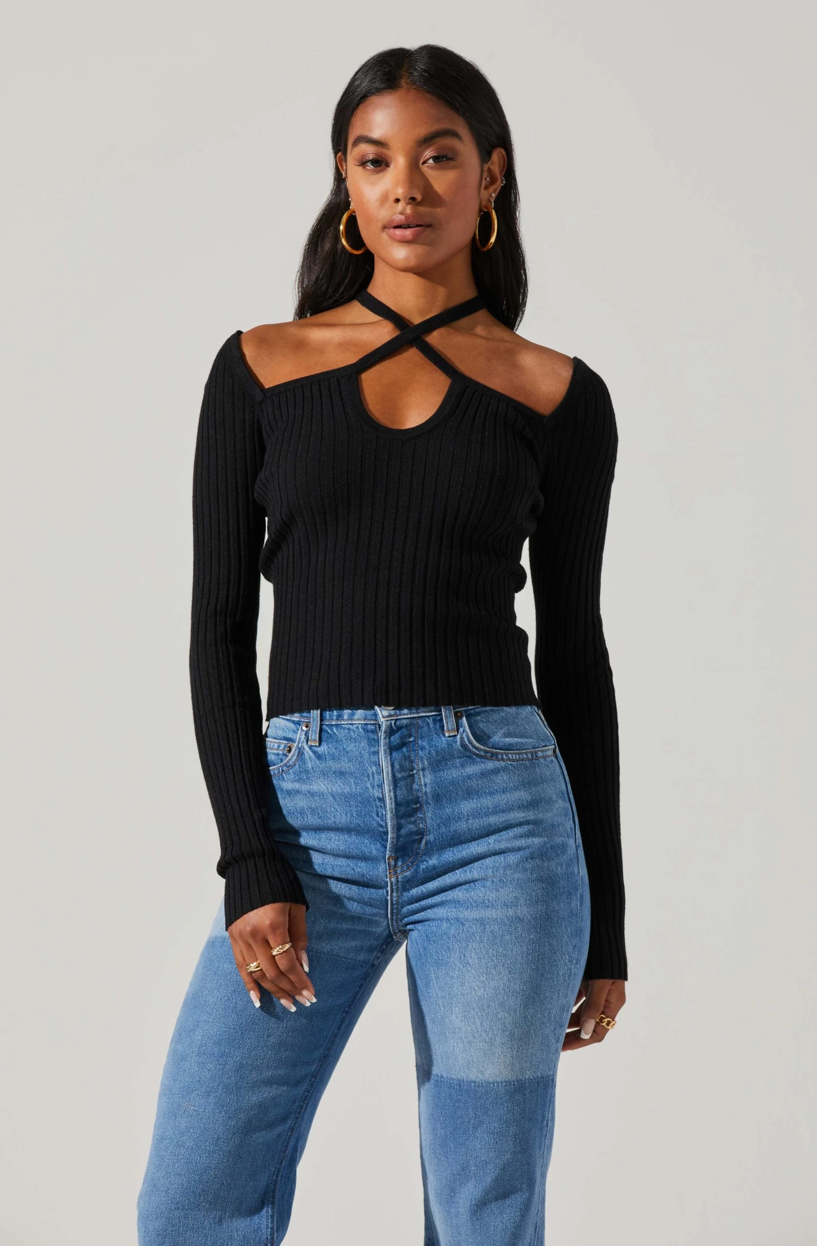 Criss Cross Long Sleeve Ribbed Sweater - Image 3