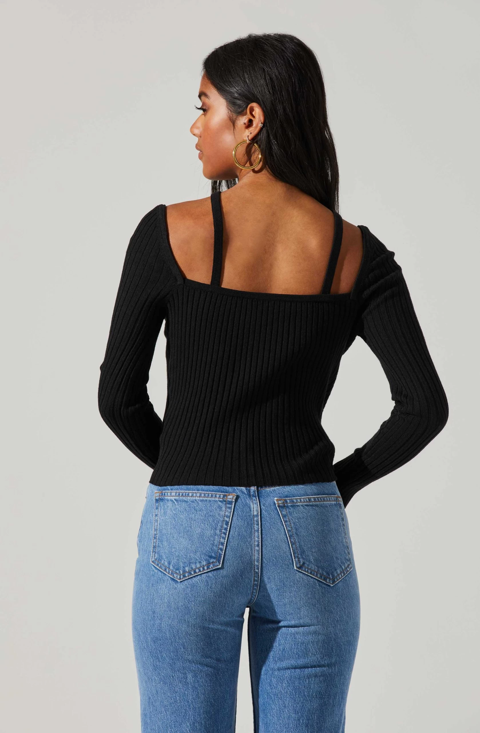 Criss Cross Long Sleeve Ribbed Sweater - Image 5