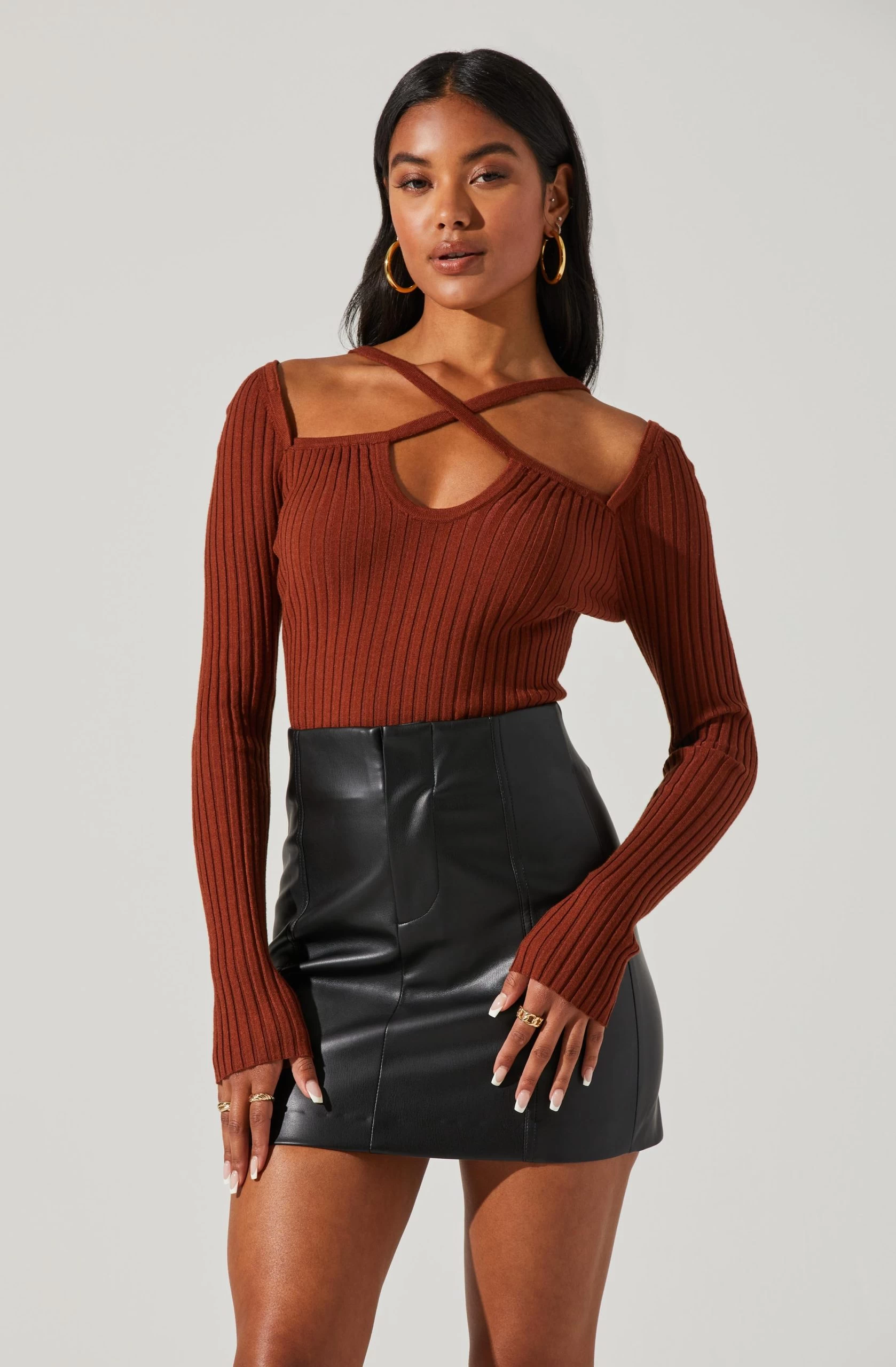 Criss Cross Long Sleeve Ribbed Sweater - Image 6