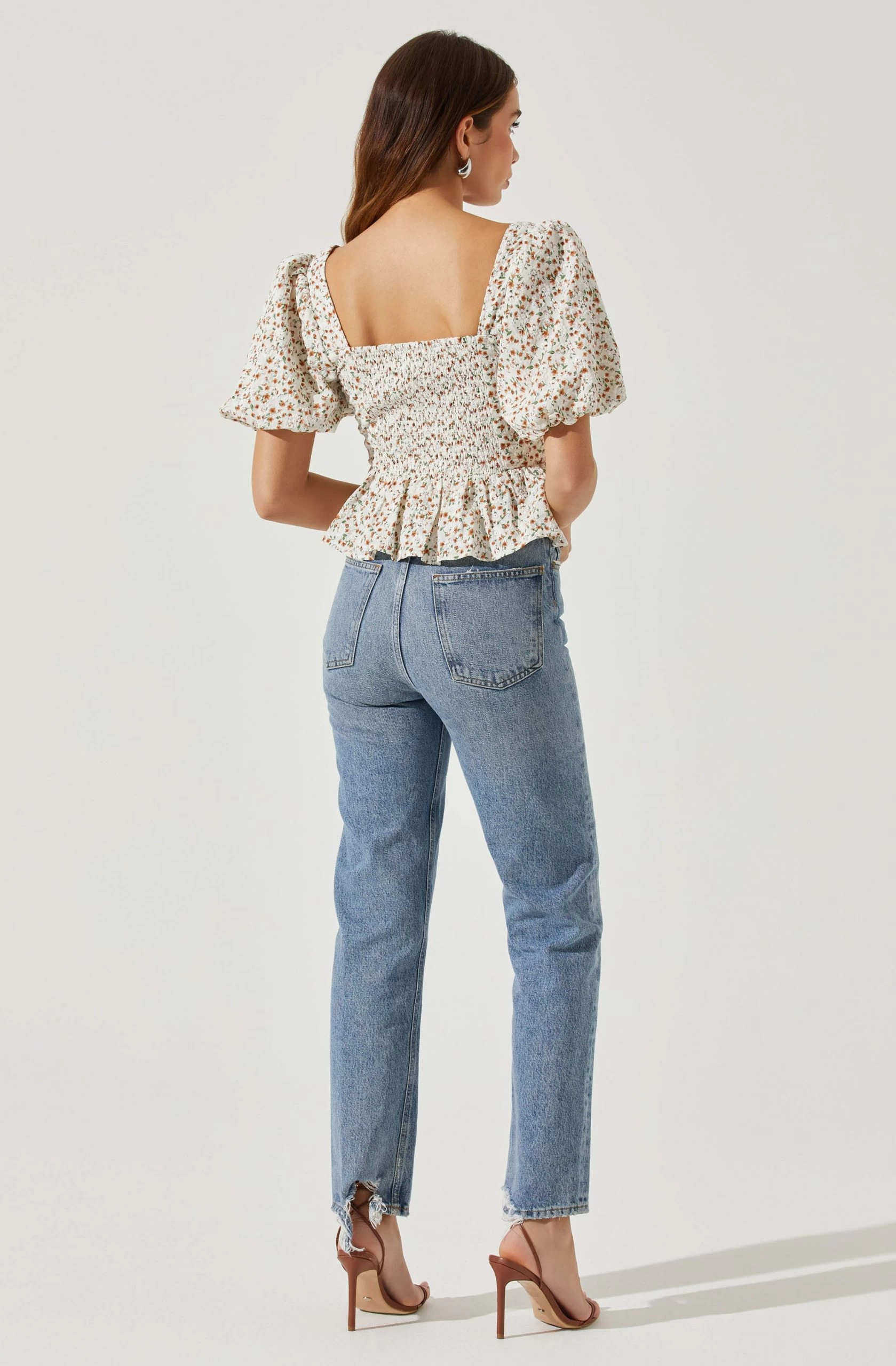 Bubble Sleeve Front Tie Floral Top - Image 4