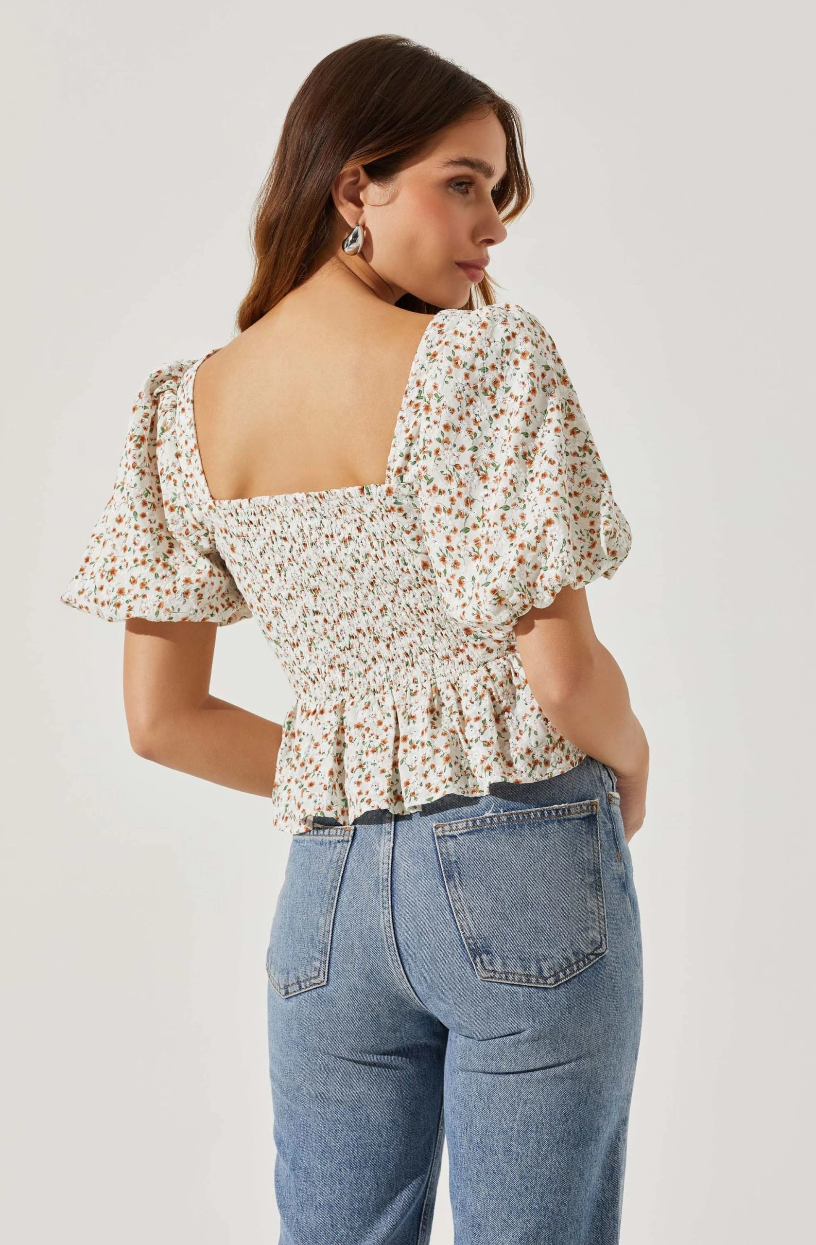 Bubble Sleeve Front Tie Floral Top - Image 6