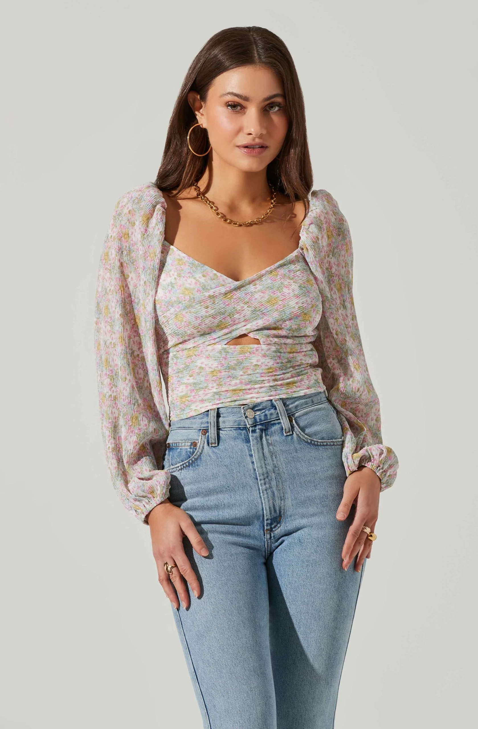 Long Sleeve Plisse Cross Bust Top - Image 11