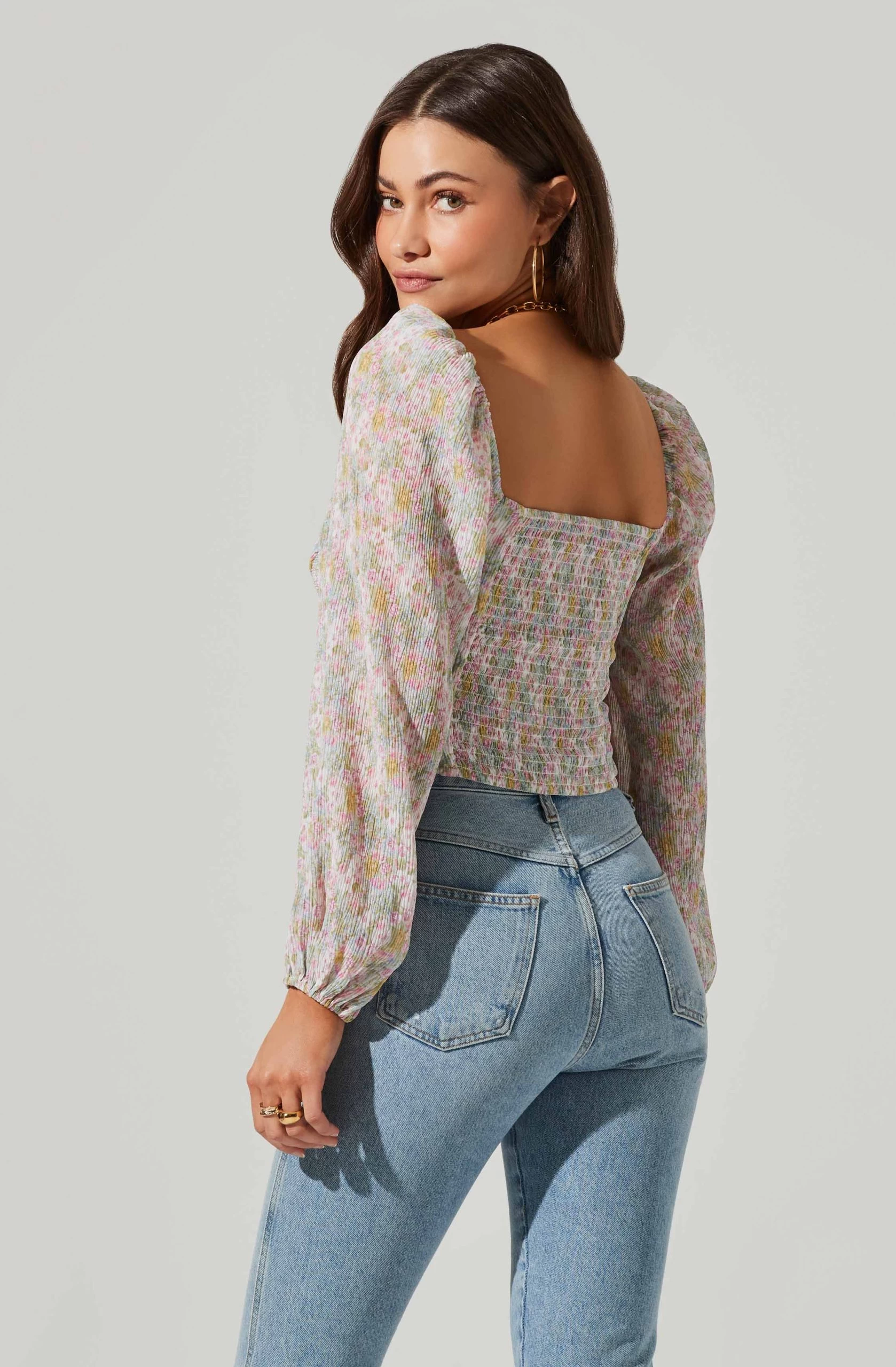 Long Sleeve Plisse Cross Bust Top - Image 14