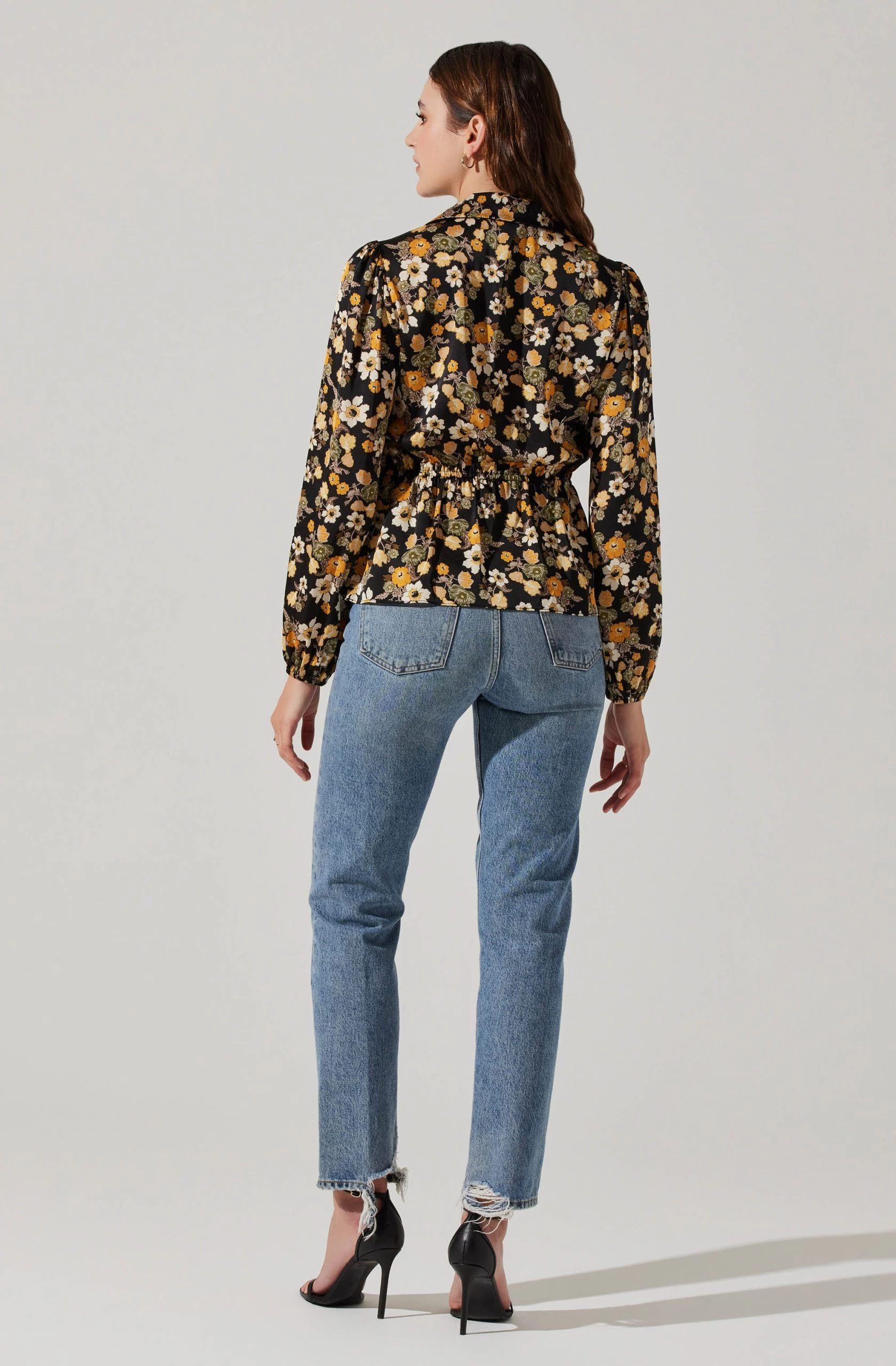 Asymmetrical Collared Floral Wrap Top - Image 11