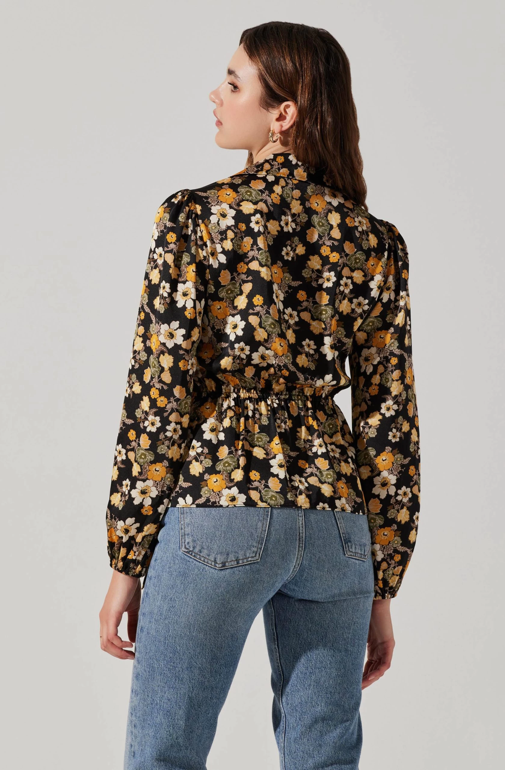 Asymmetrical Collared Floral Wrap Top - Image 12