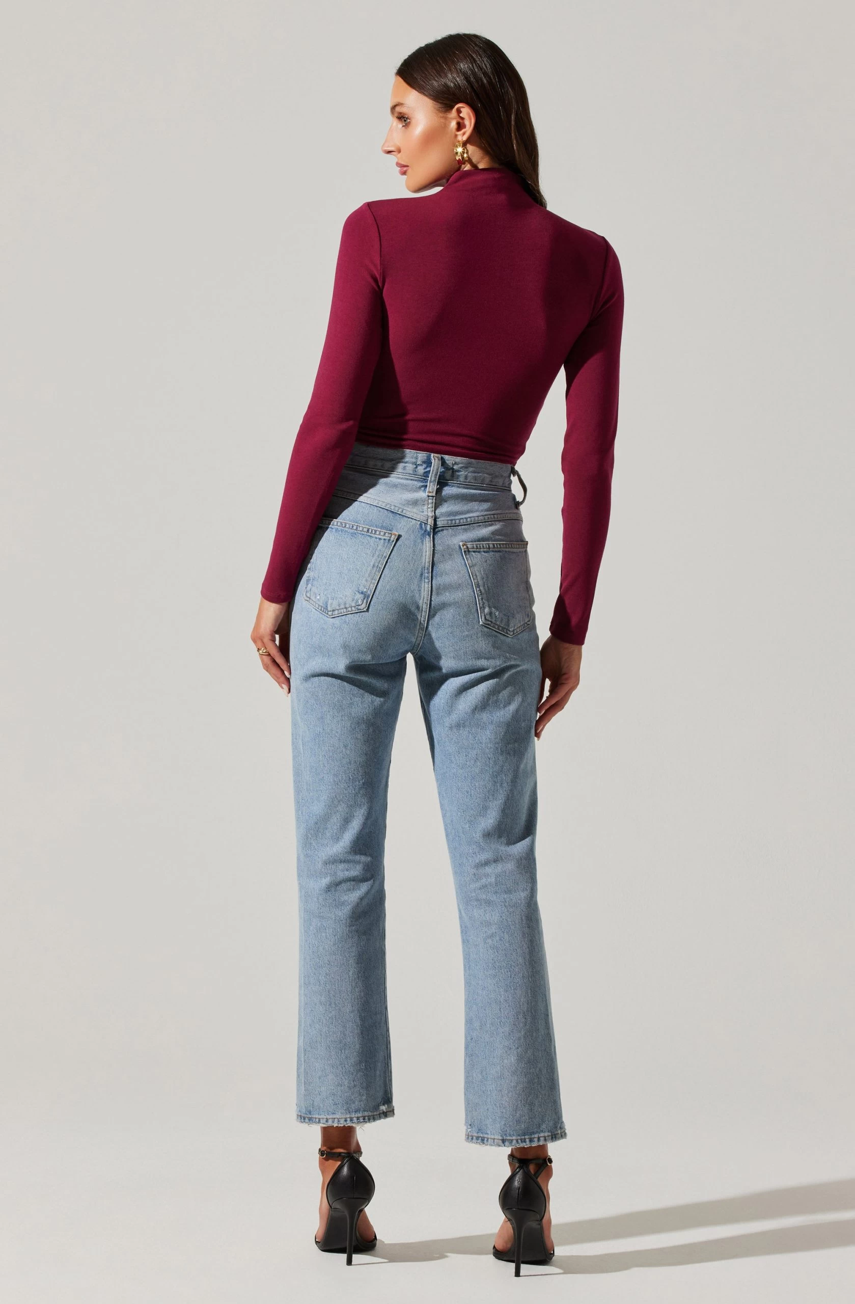 Asymmetrical Pleated Cutout Mock Neck Top - Image 5