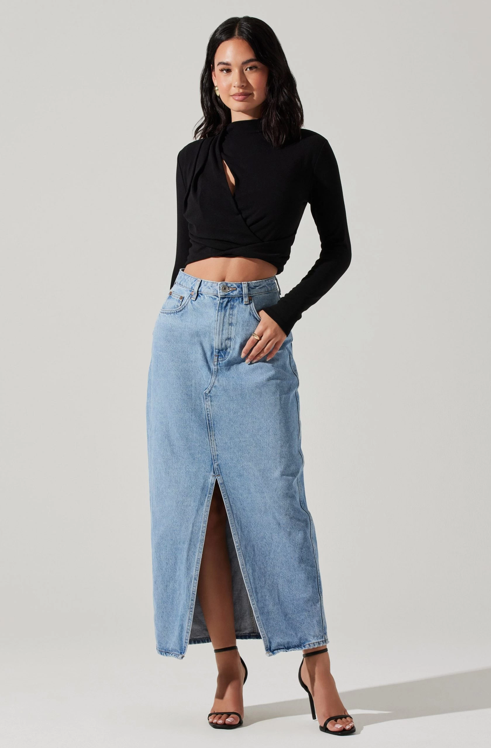 Asymmetrical Pleated Cutout Mock Neck Top - Image 14