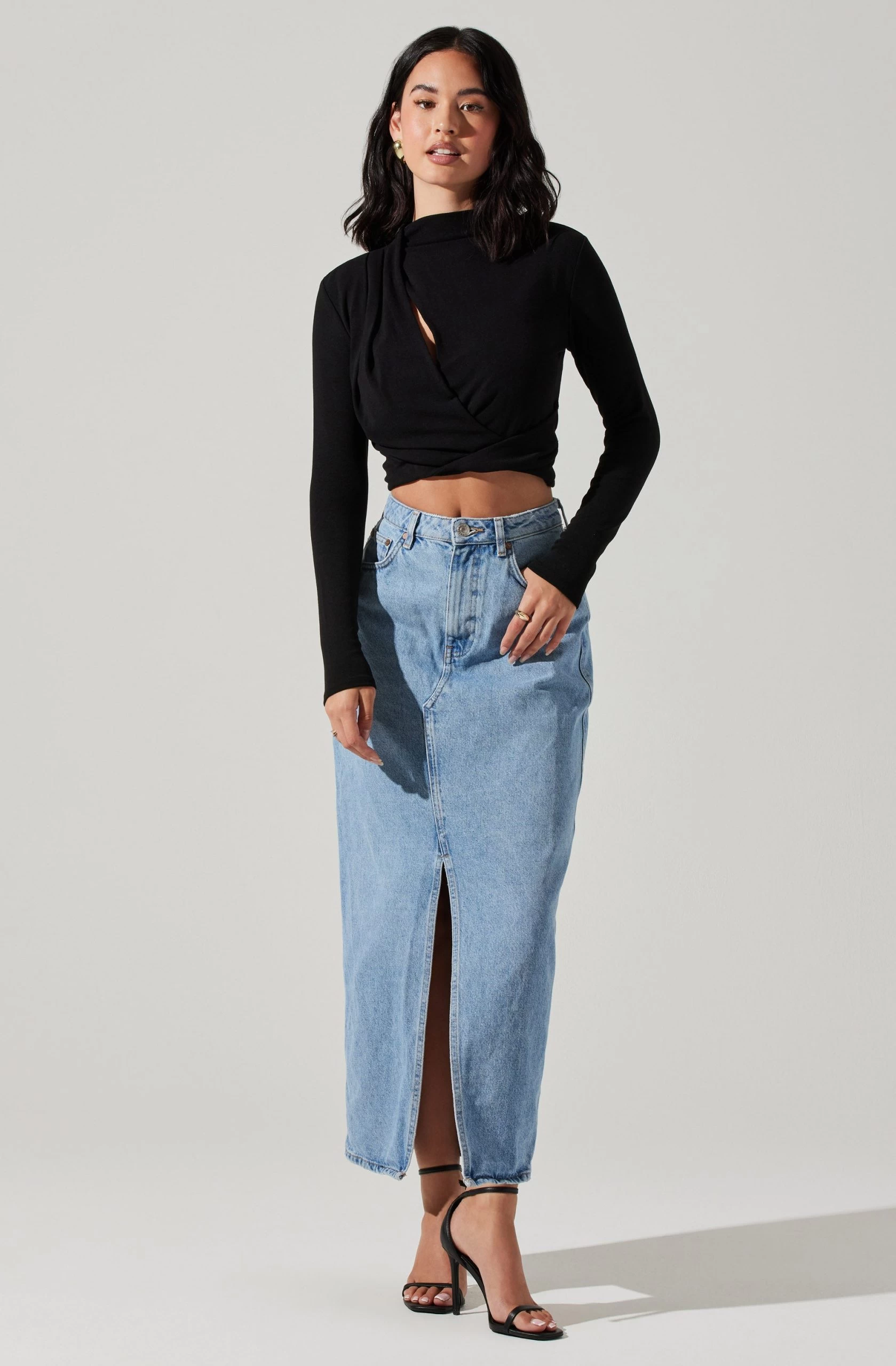 Asymmetrical Pleated Cutout Mock Neck Top - Image 16