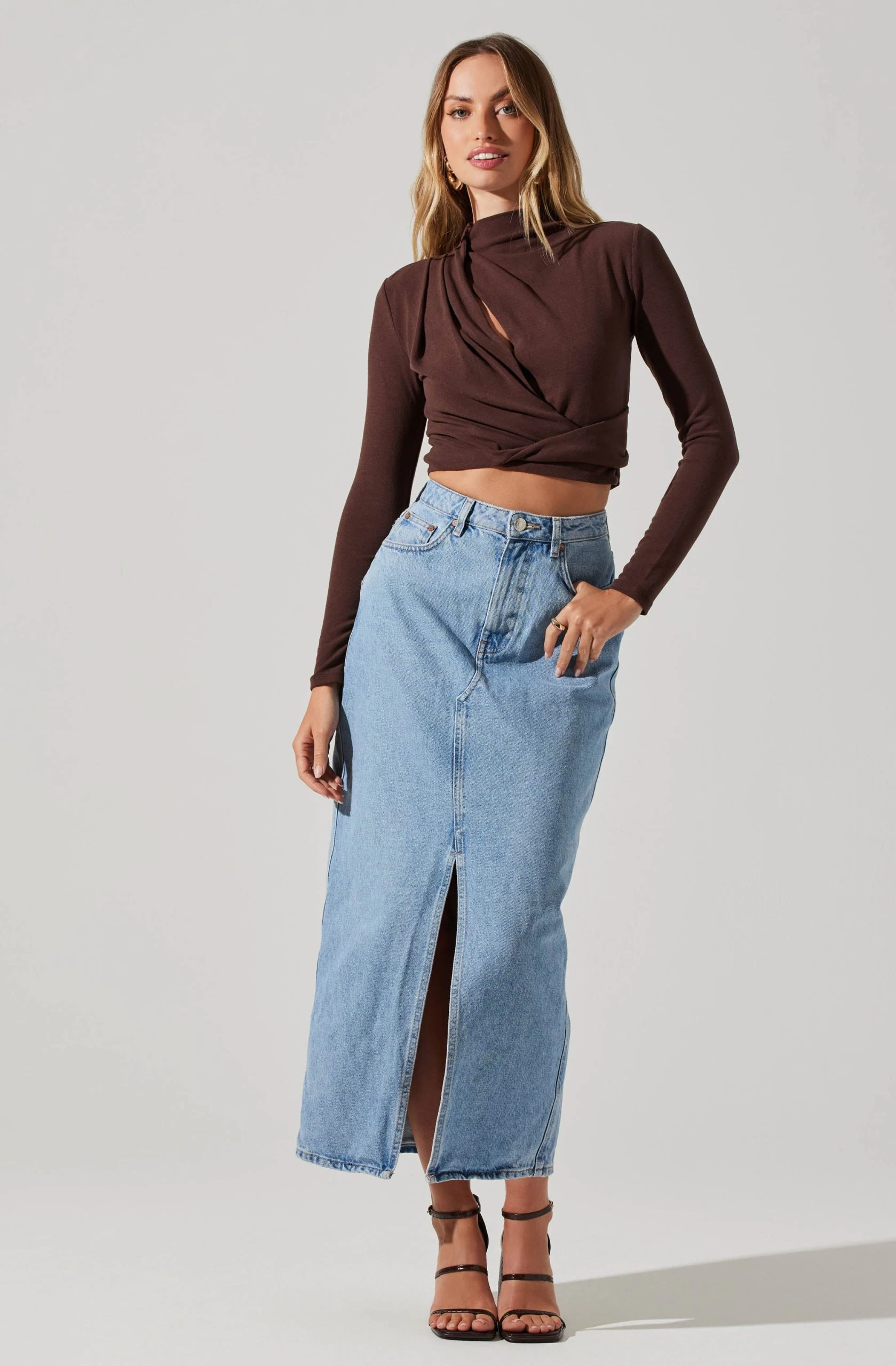 Asymmetrical Pleated Cutout Mock Neck Top - Image 10