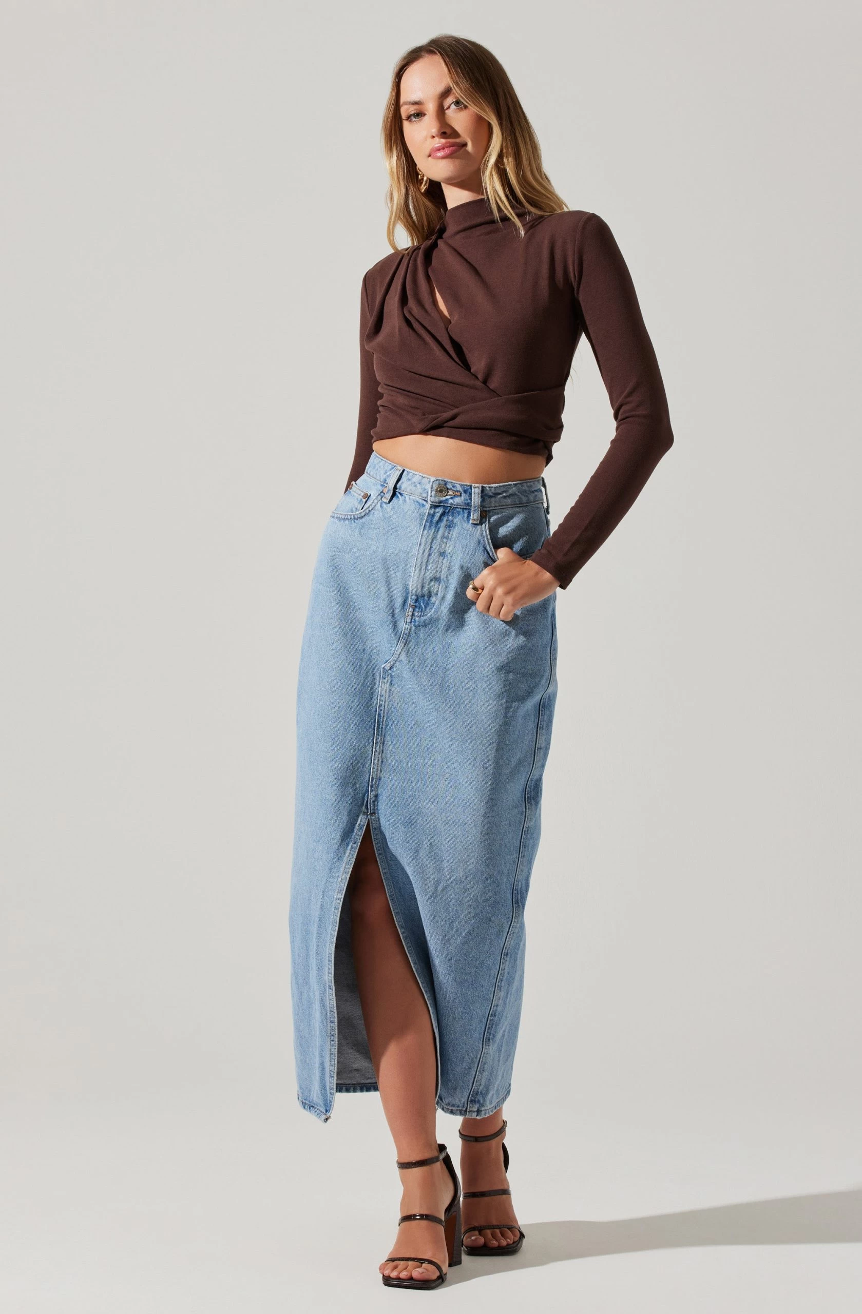 Asymmetrical Pleated Cutout Mock Neck Top - Image 8