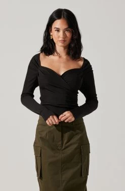 Surplice Long Sleeve Knit Top