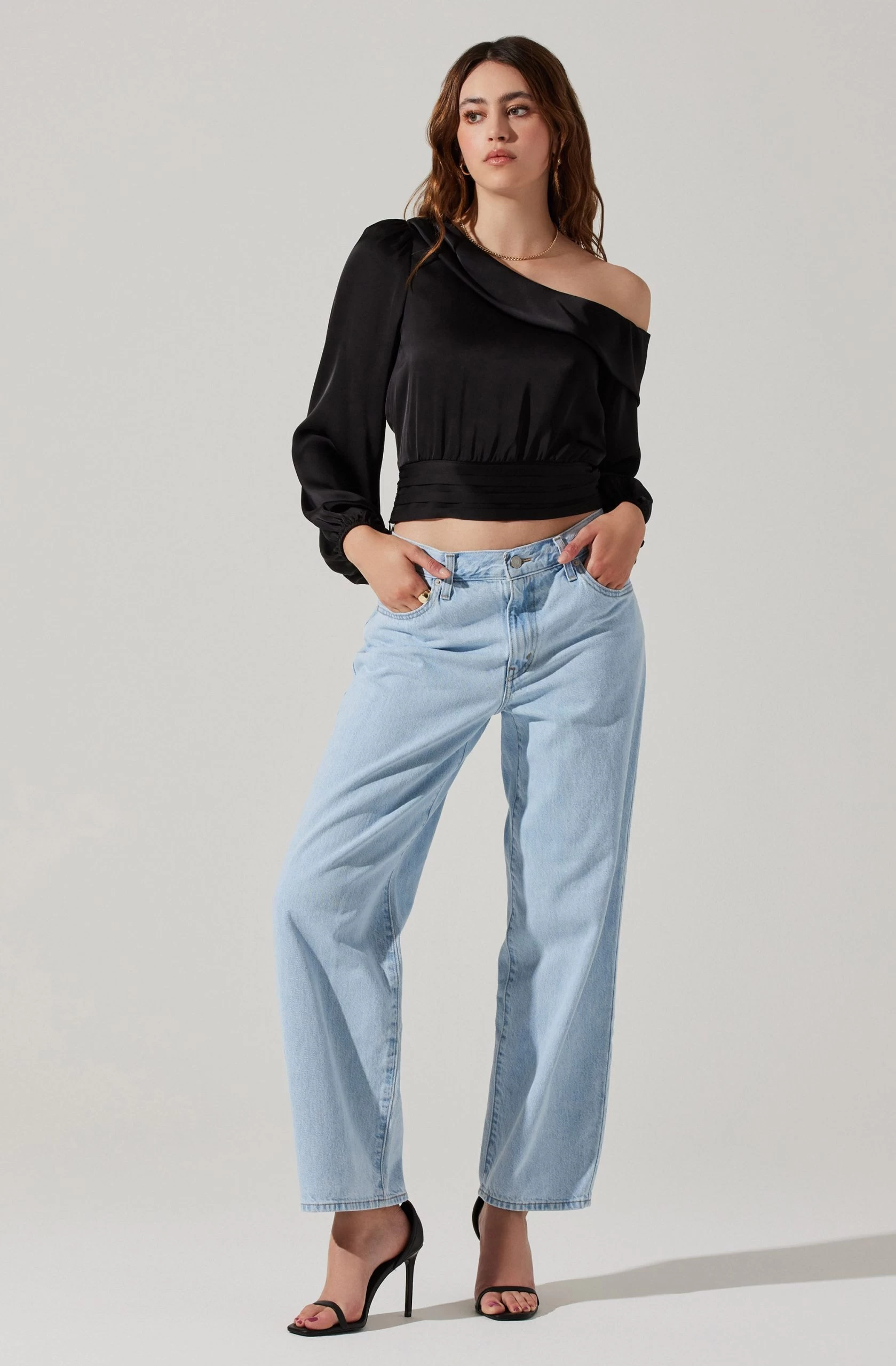 Asymmetrical Cinched Waist Long Sleeve Top - Image 4