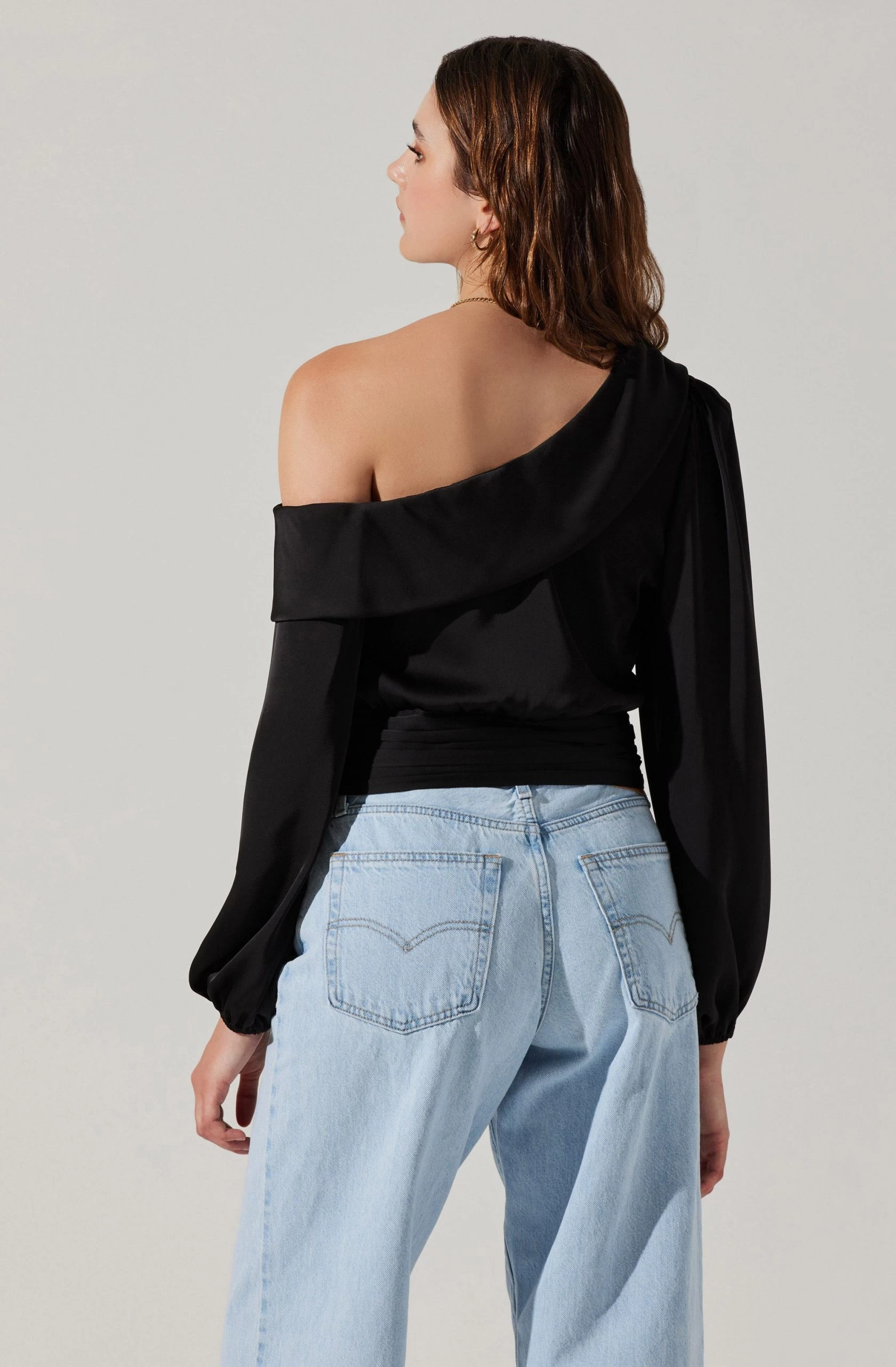 Asymmetrical Cinched Waist Long Sleeve Top - Image 6