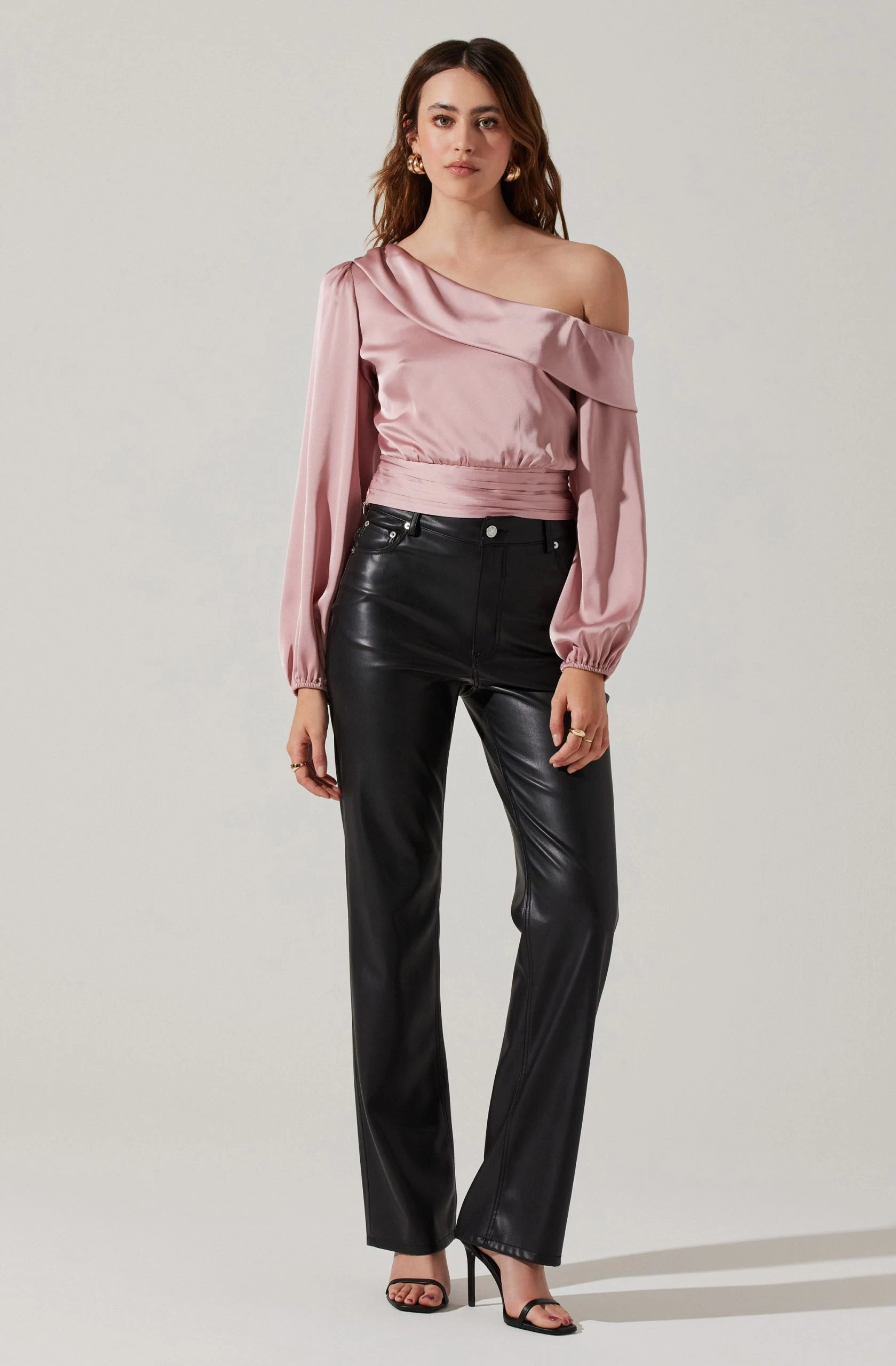 Asymmetrical Cinched Waist Long Sleeve Top - Image 8