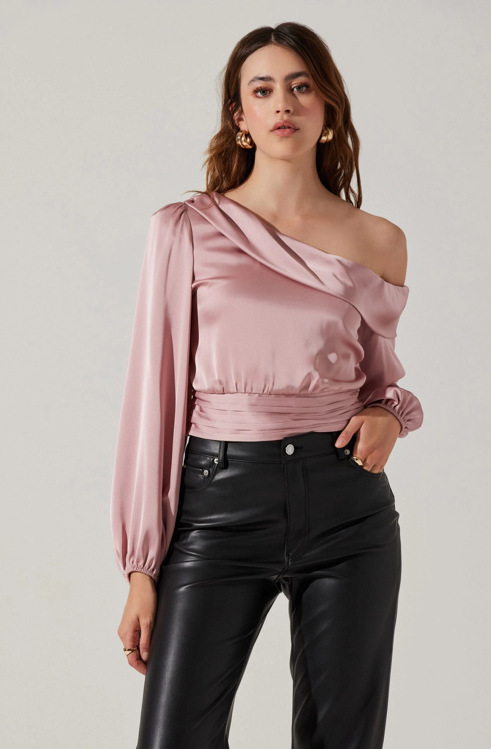 Asymmetrical Cinched Waist Long Sleeve Top - Image 7