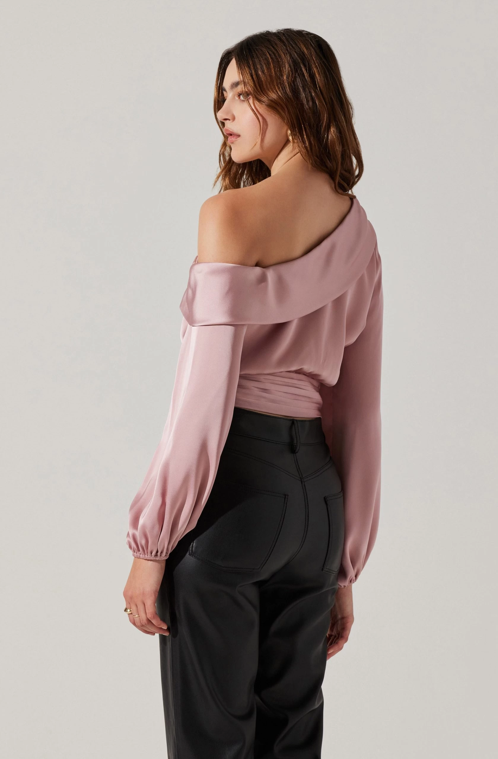 Asymmetrical Cinched Waist Long Sleeve Top - Image 12