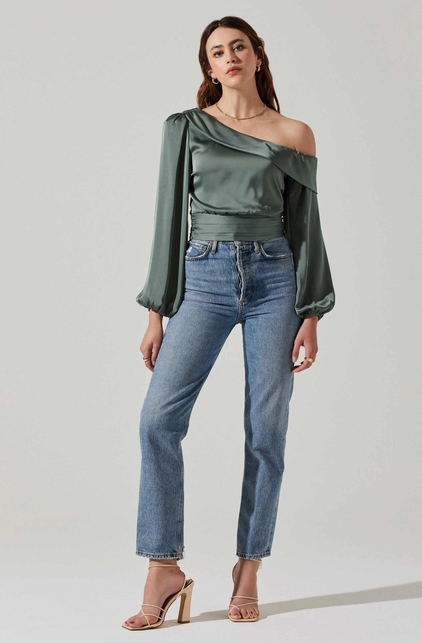 Asymmetrical Cinched Waist Long Sleeve Top - Image 16