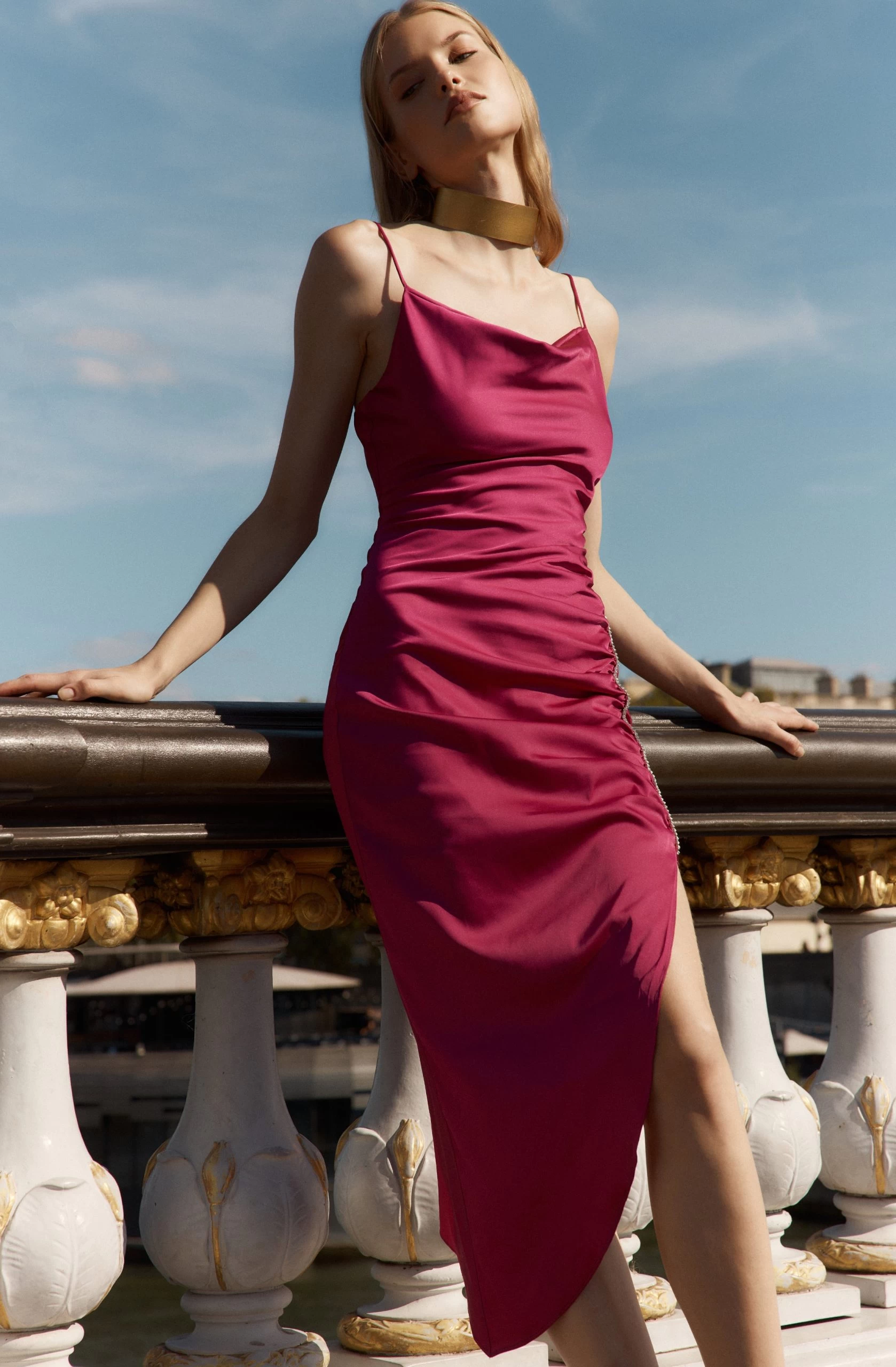 Anika Satin Rhinestone Embellished Midi Dress - Image 13